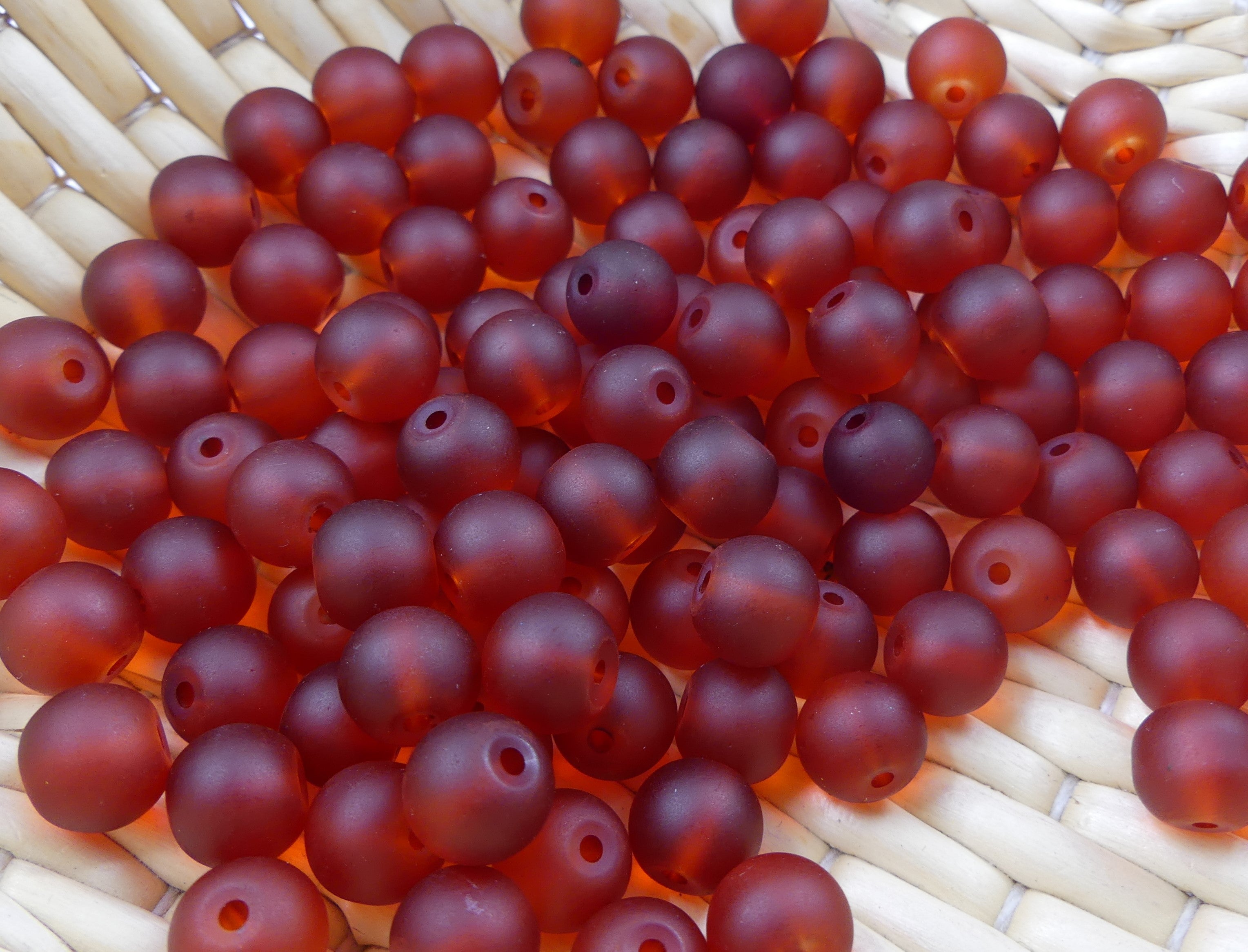 Perle de verre ronde givrée transparente 8 - Tomate (10pces)