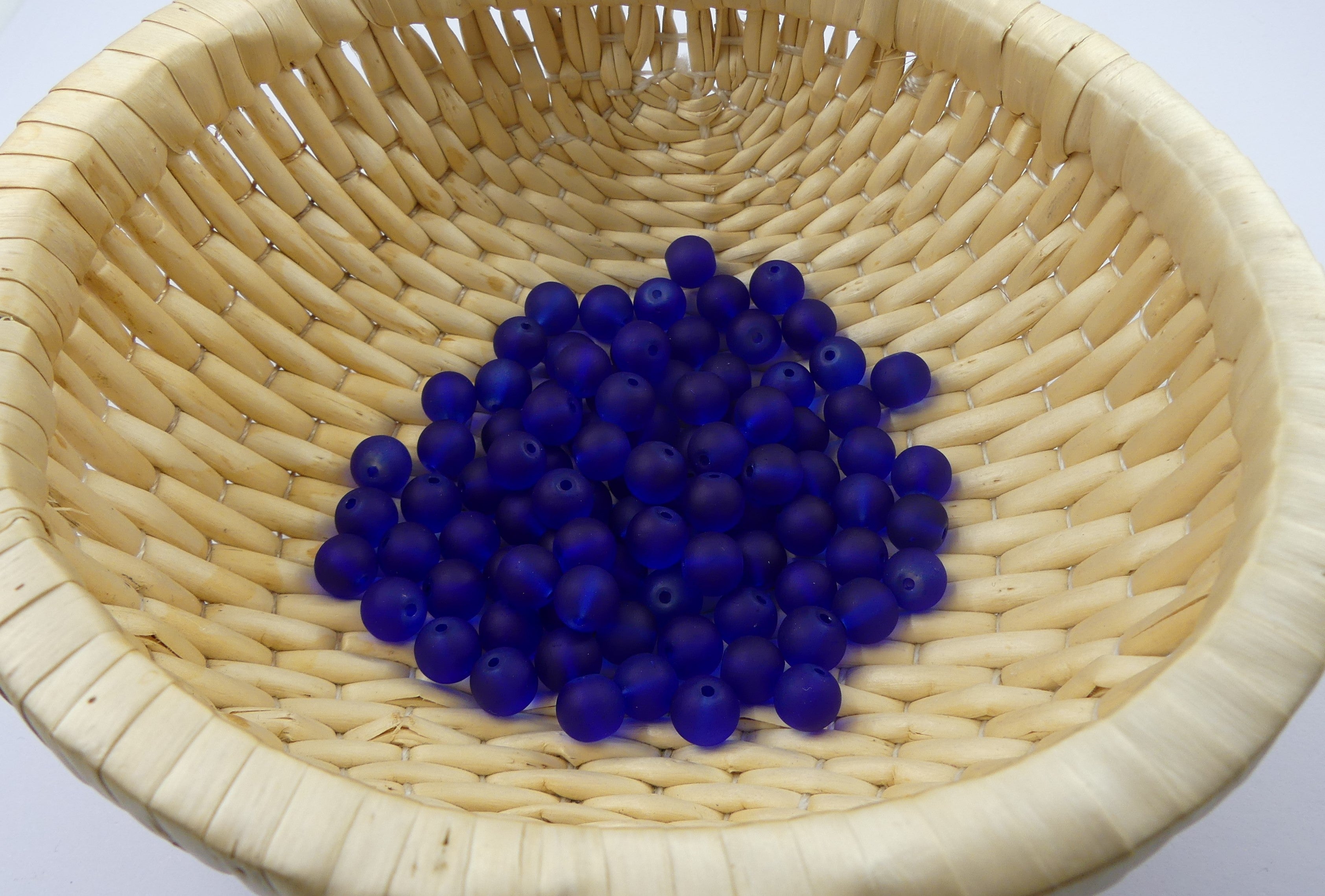 Perle de verre ronde givrée transparente 8 - Bleu (10pces)