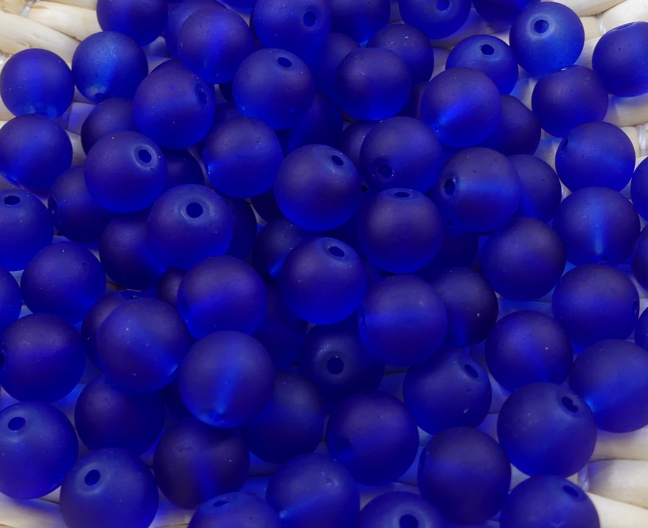 Perle de verre ronde givrée transparente 8 - Bleu (10pces)