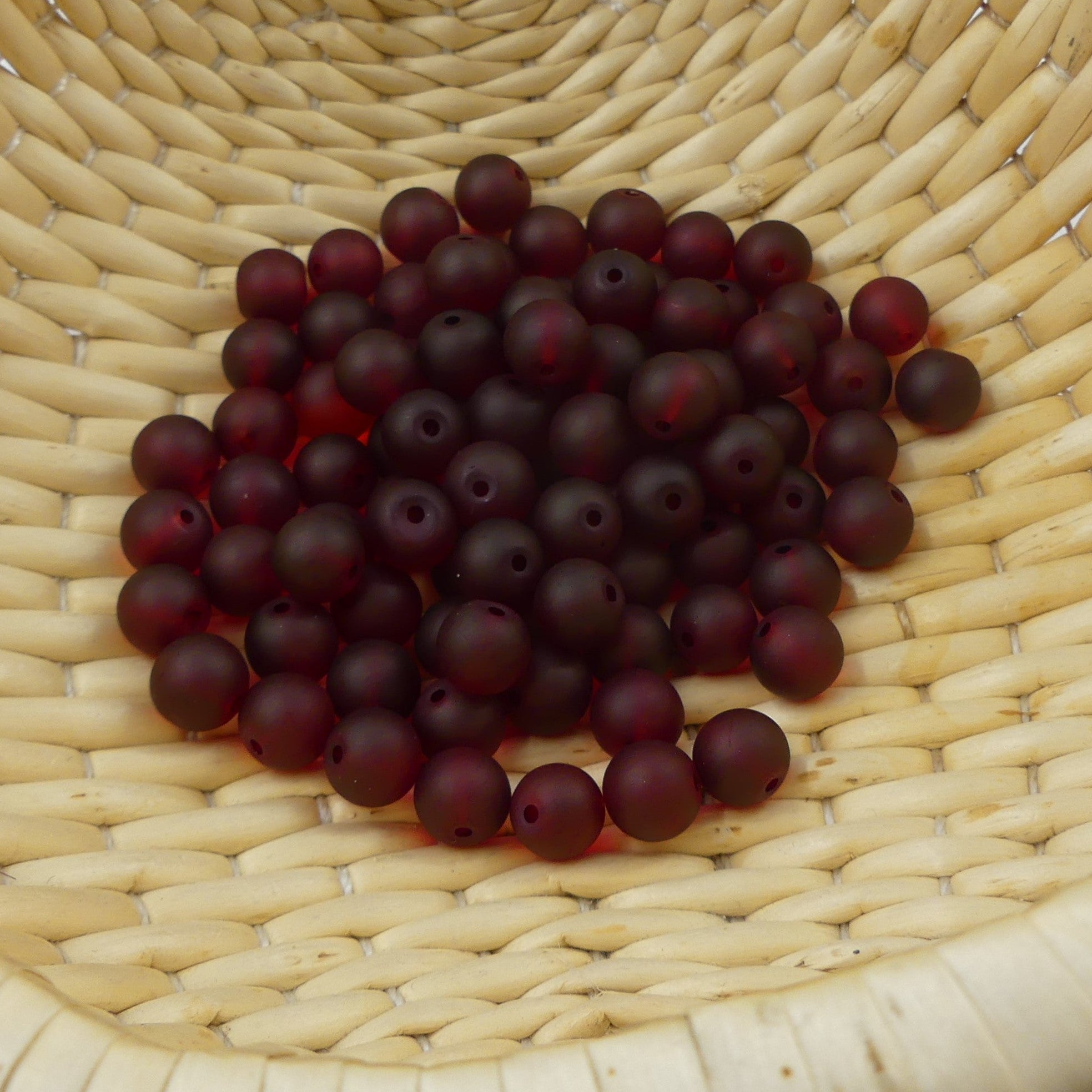 Perle de verre ronde givrée transparente 8 - Darkred (10pces)