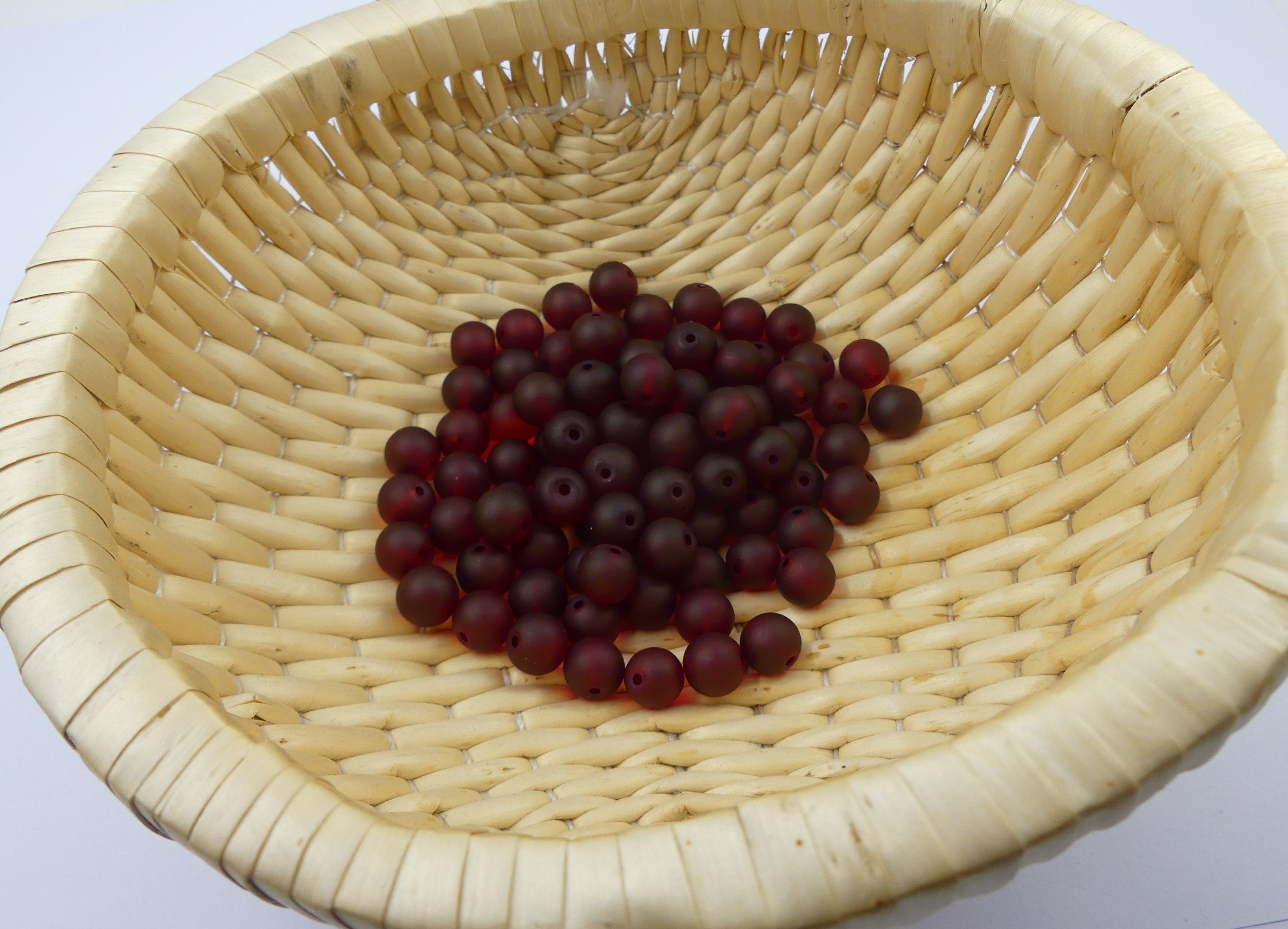 Perle de verre ronde givrée transparente 8 - Darkred (10pces)