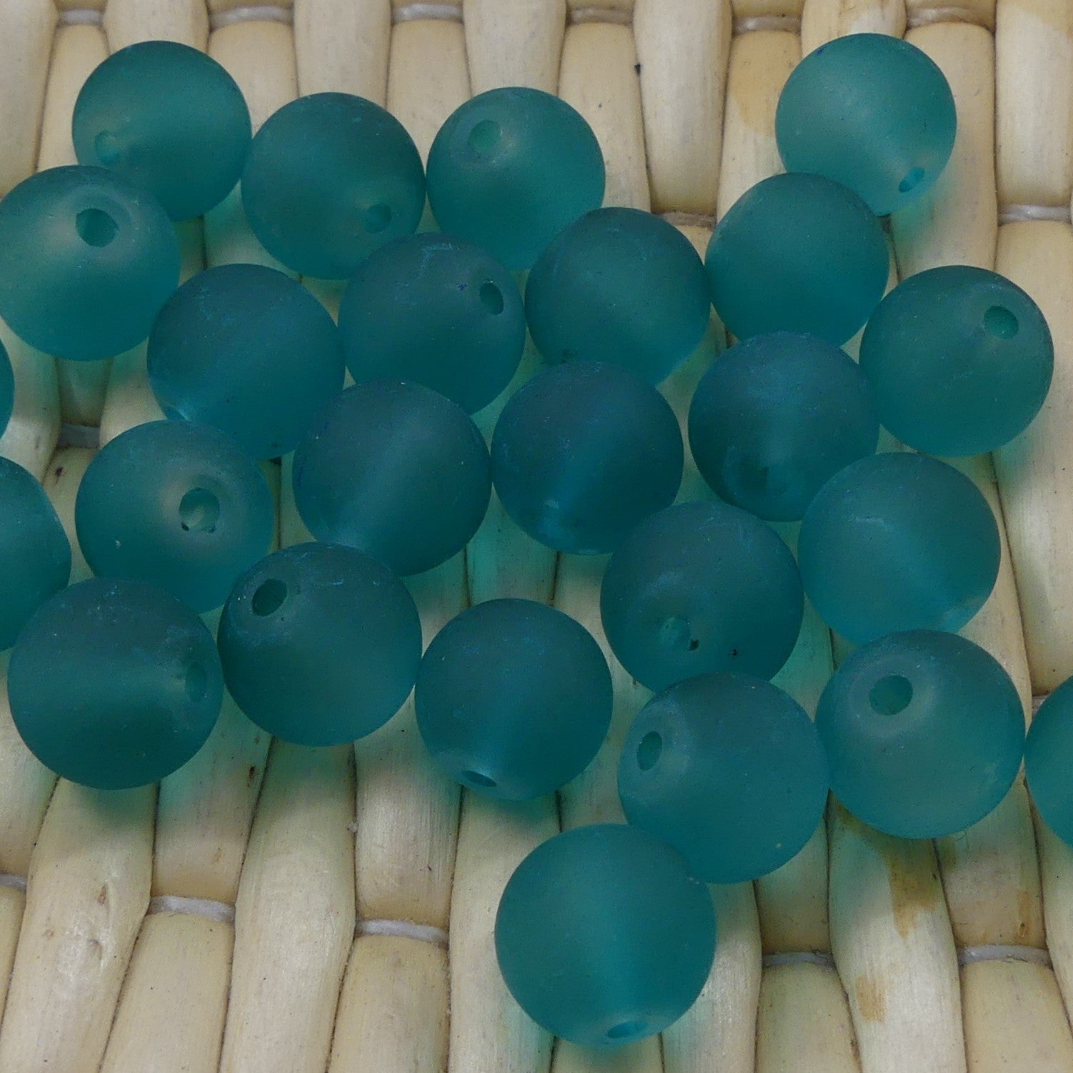 Perle de verre ronde givrée transparente 8 - Light Sea Green (10pces)