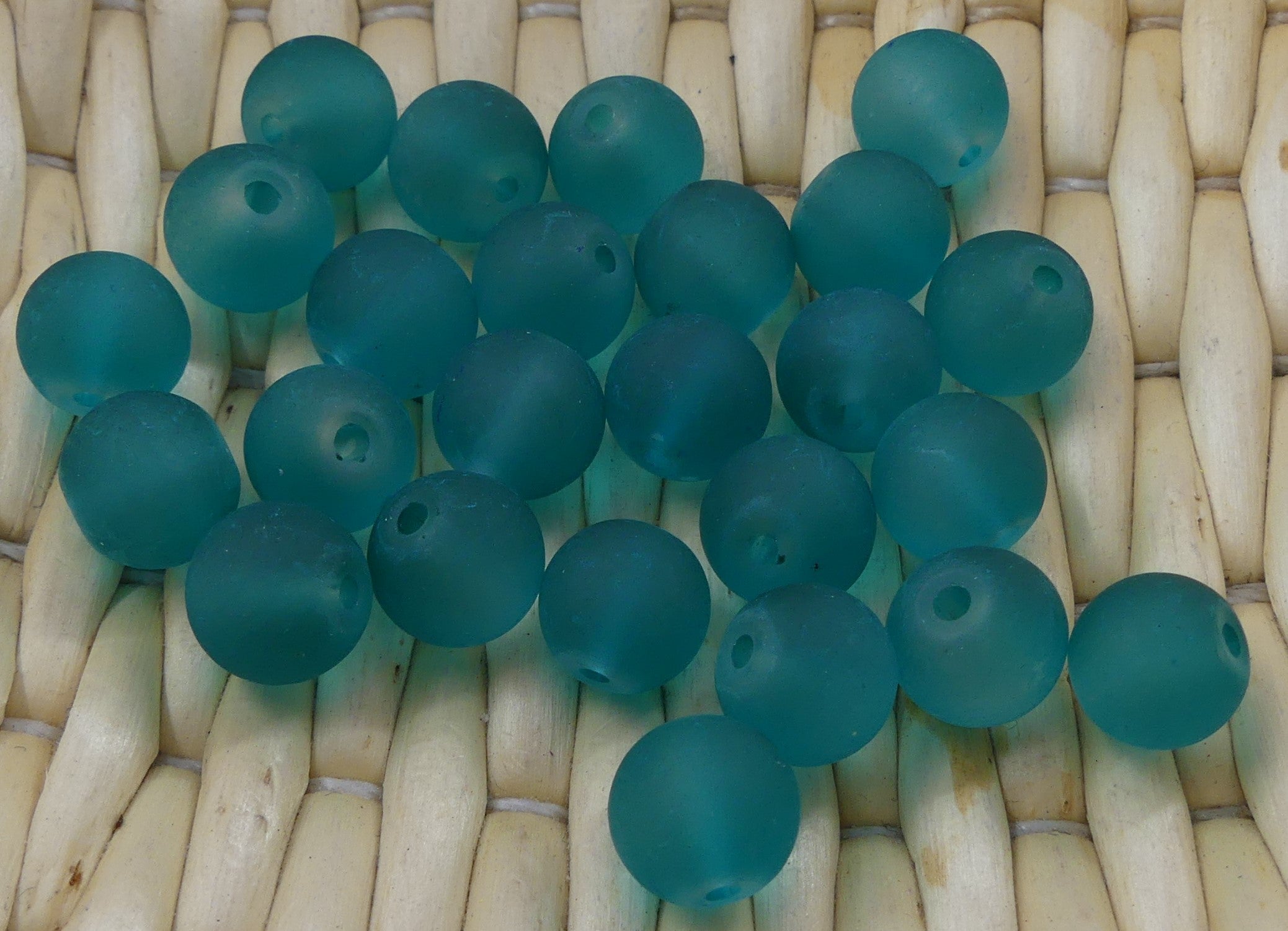 Perle de verre ronde givrée transparente 8 - Light Sea Green (10pces)