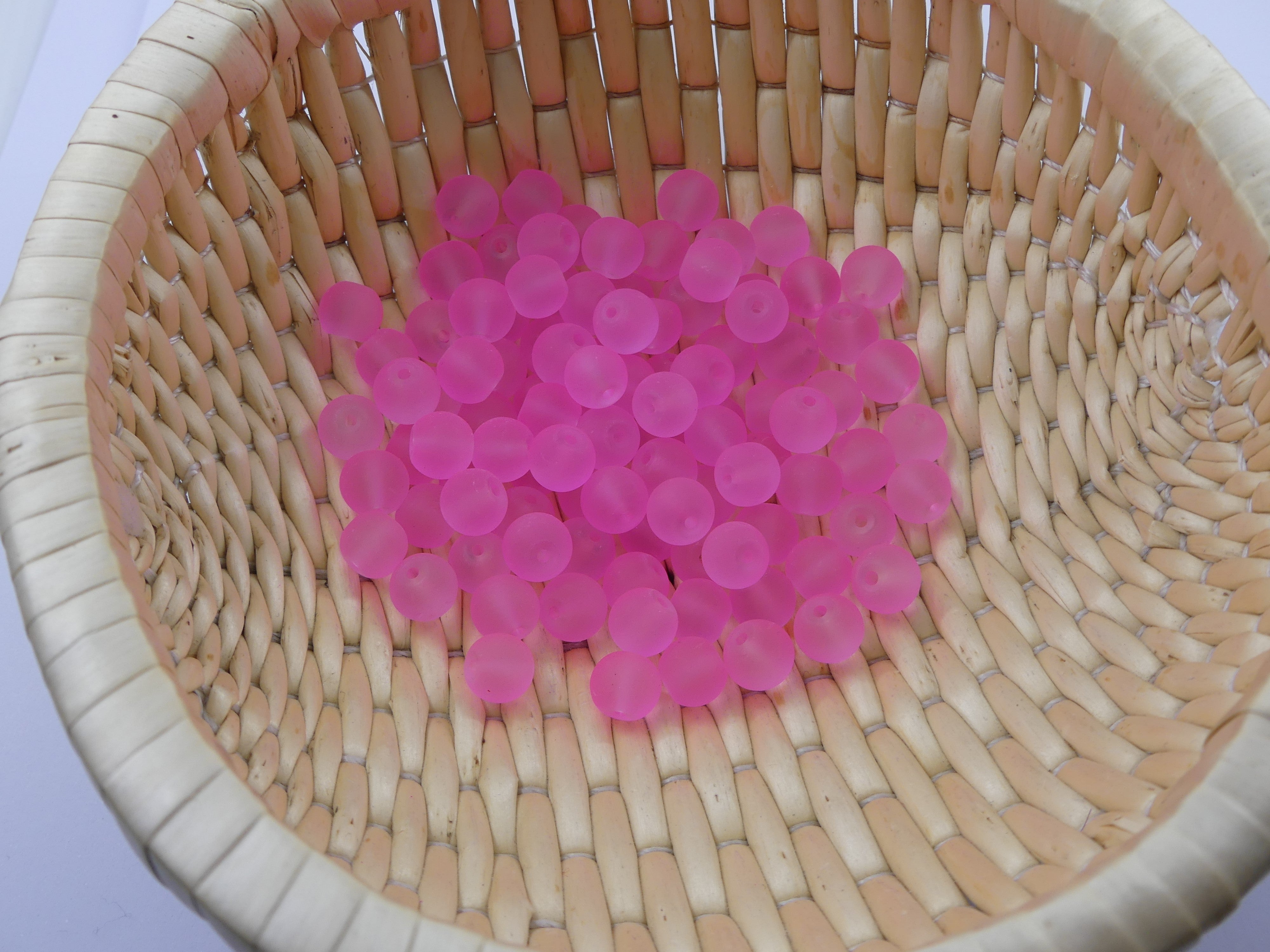 Perle de verre ronde givrée transparente 8 - Pink (10pces)