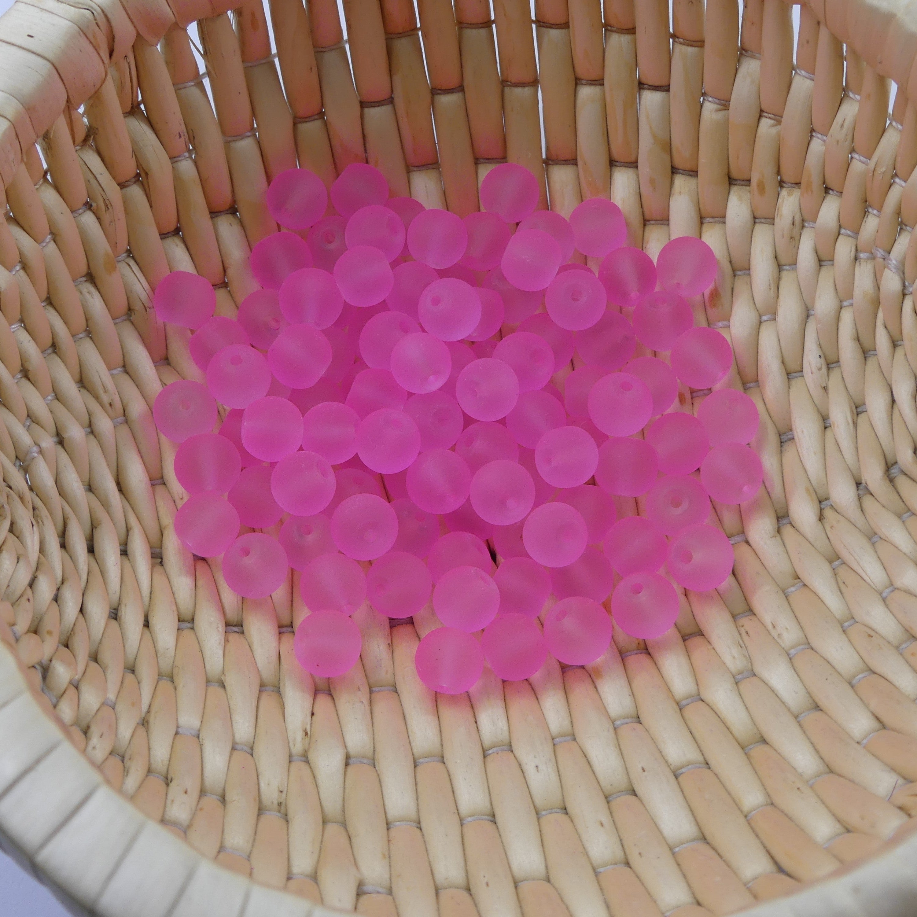 Perle de verre ronde givrée transparente 8 - Pink (10pces)