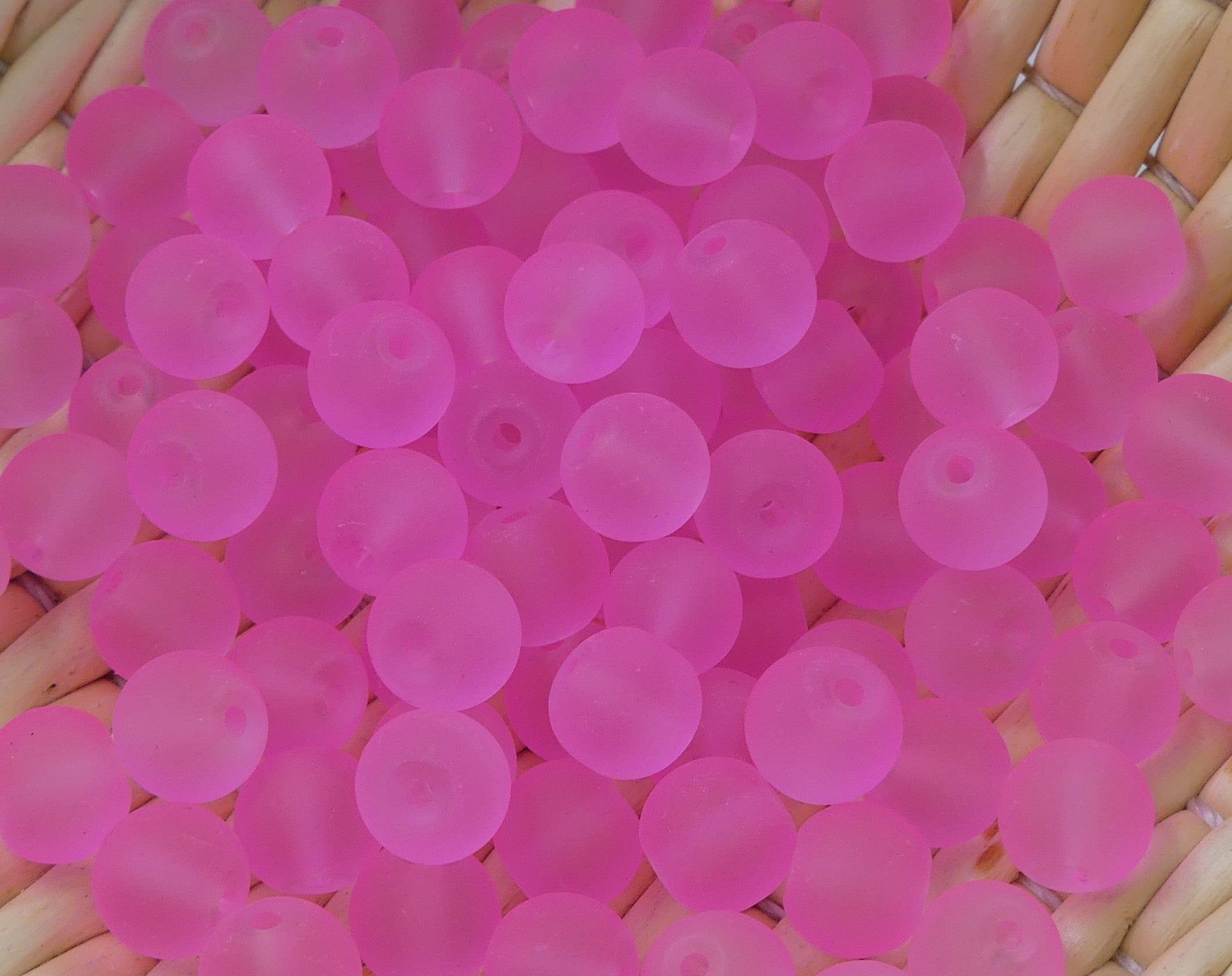 Perle de verre ronde givrée transparente 8 - Pink (10pces)
