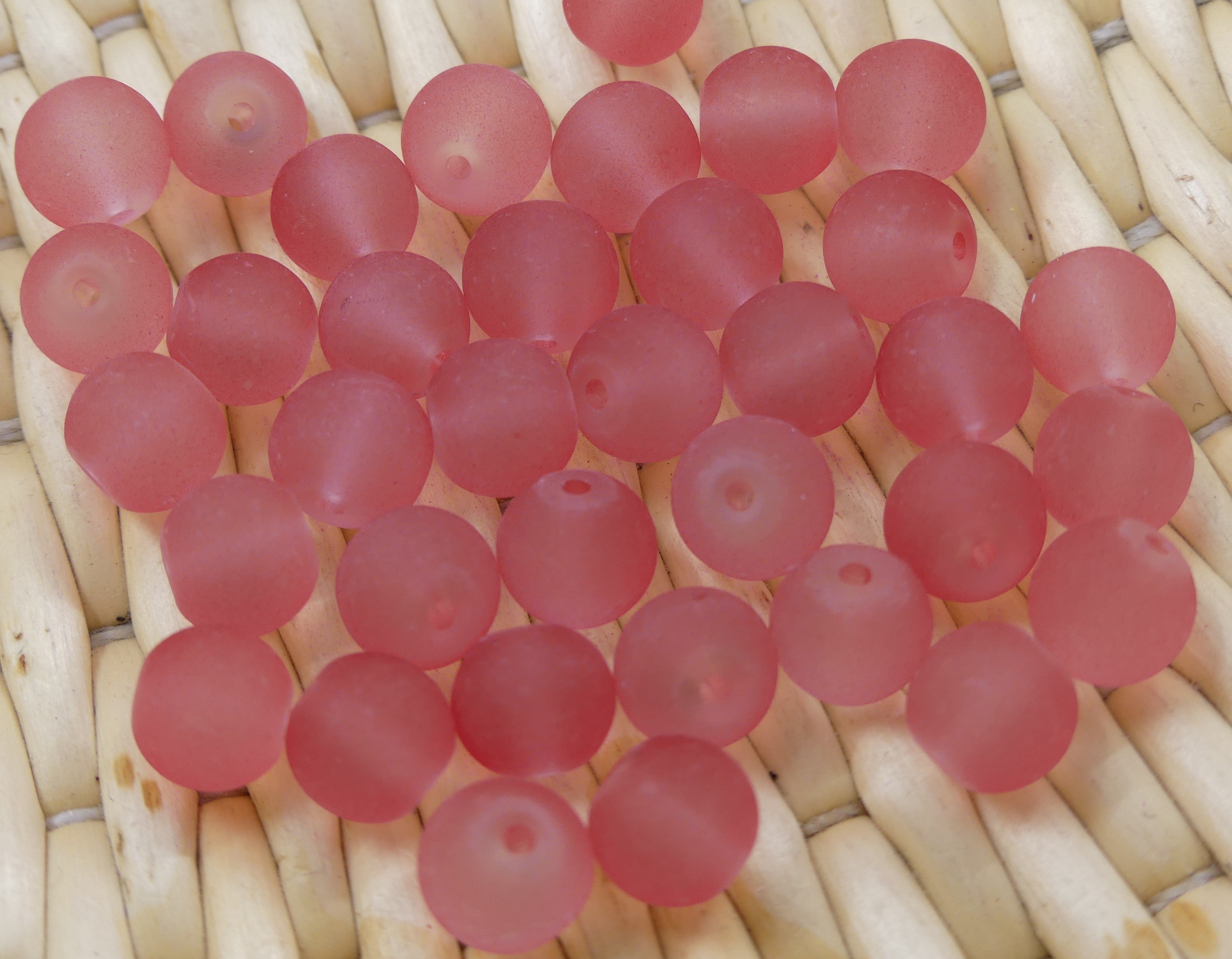 Perle de verre ronde givrée transparente 8 - Saumon (10pces)