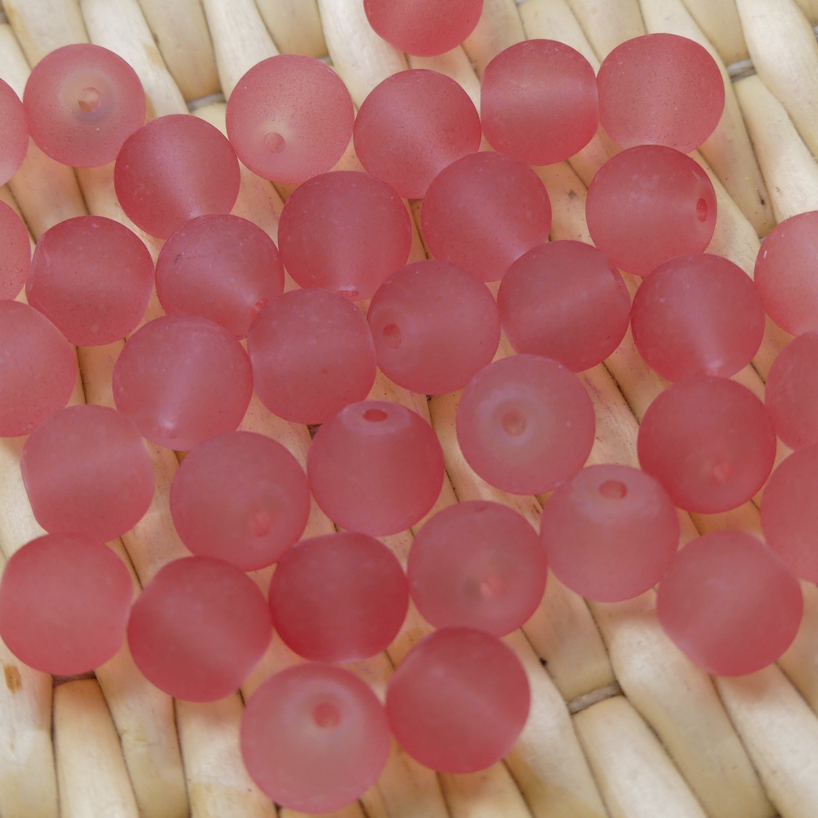 Perle de verre ronde givrée transparente 8 - Saumon (10pces)
