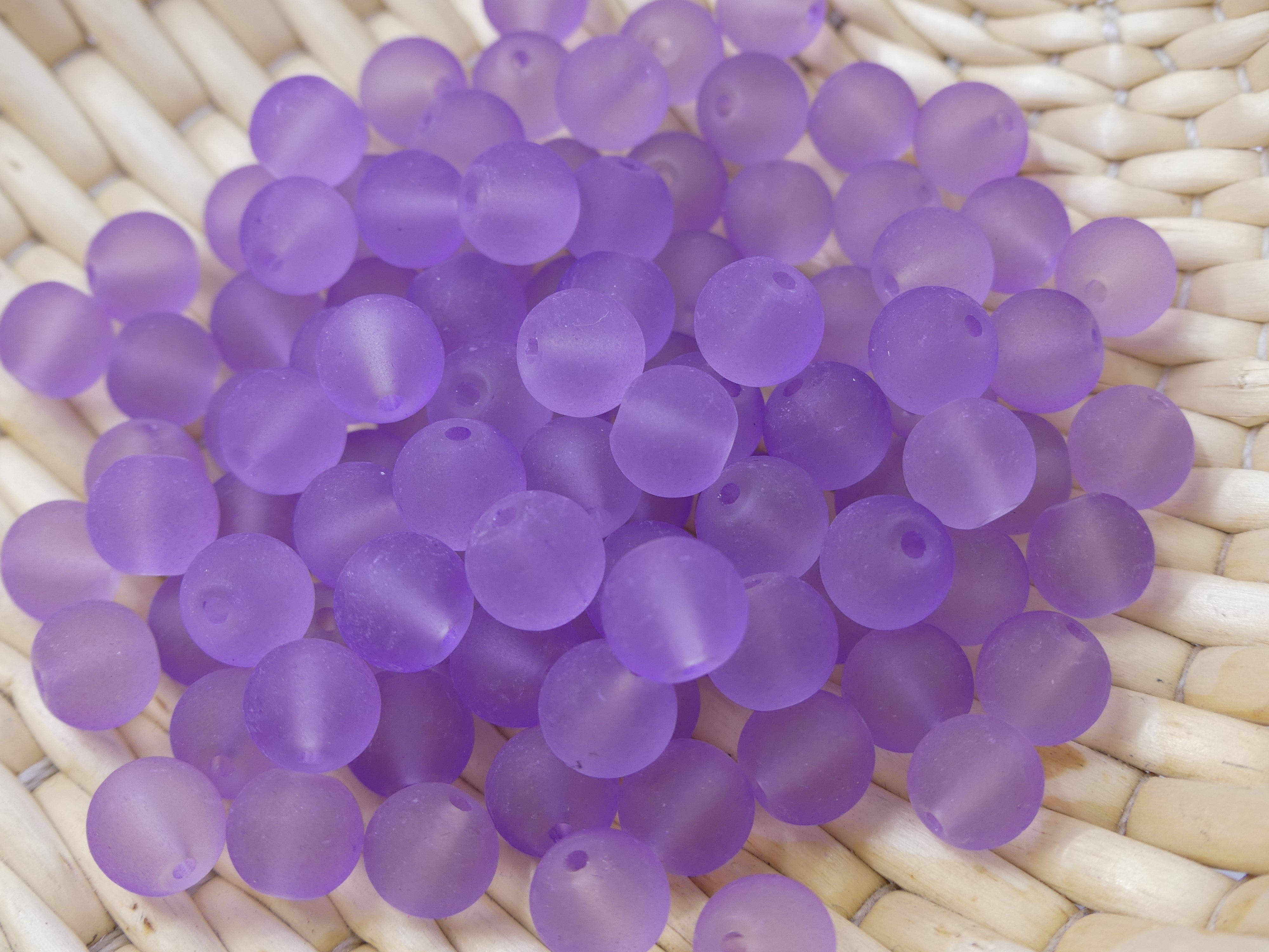 Perle de verre ronde givrée transparente 8 - MediumPurple (10pces)