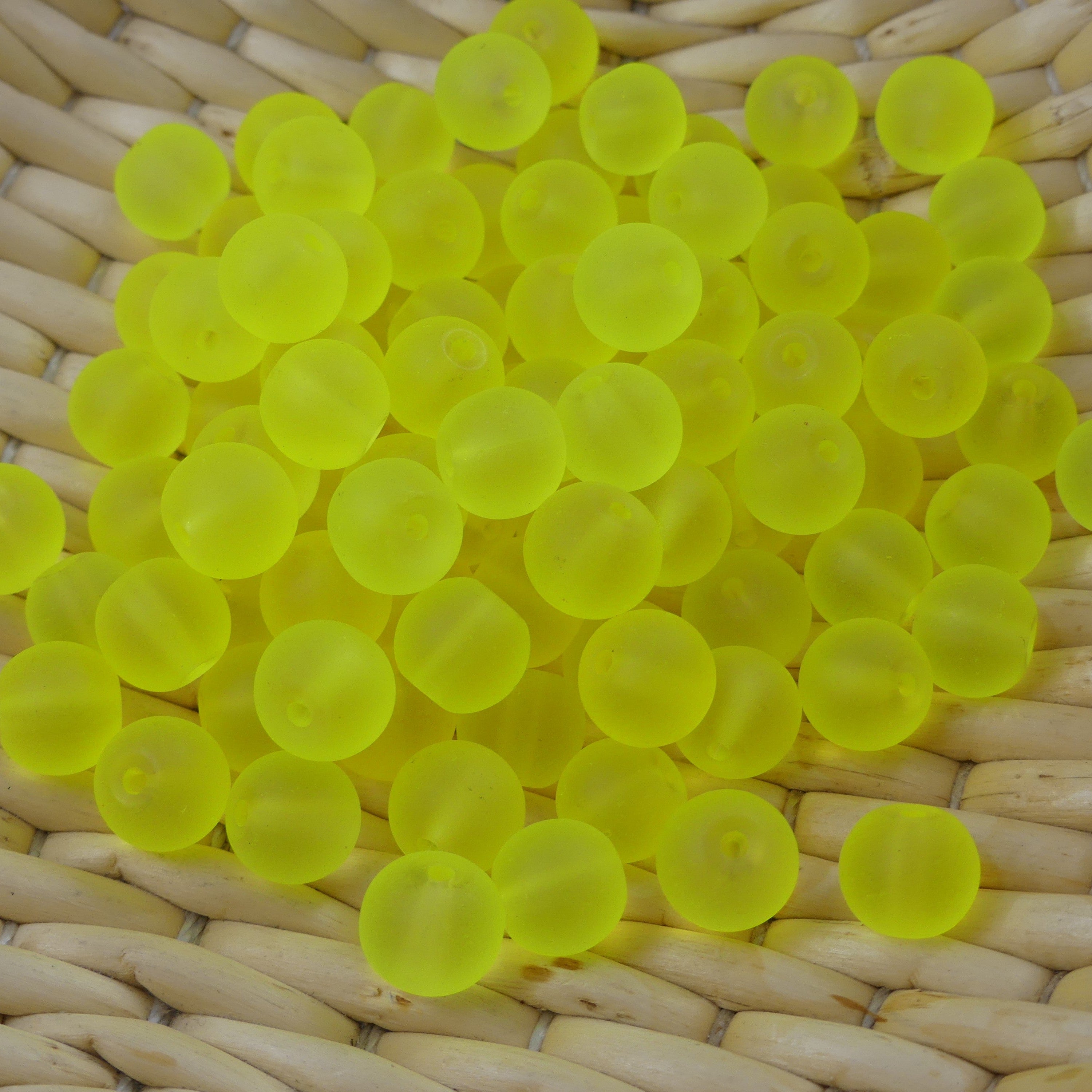 Perle de verre ronde givrée transparente 8 - Green Yellow (10pces)