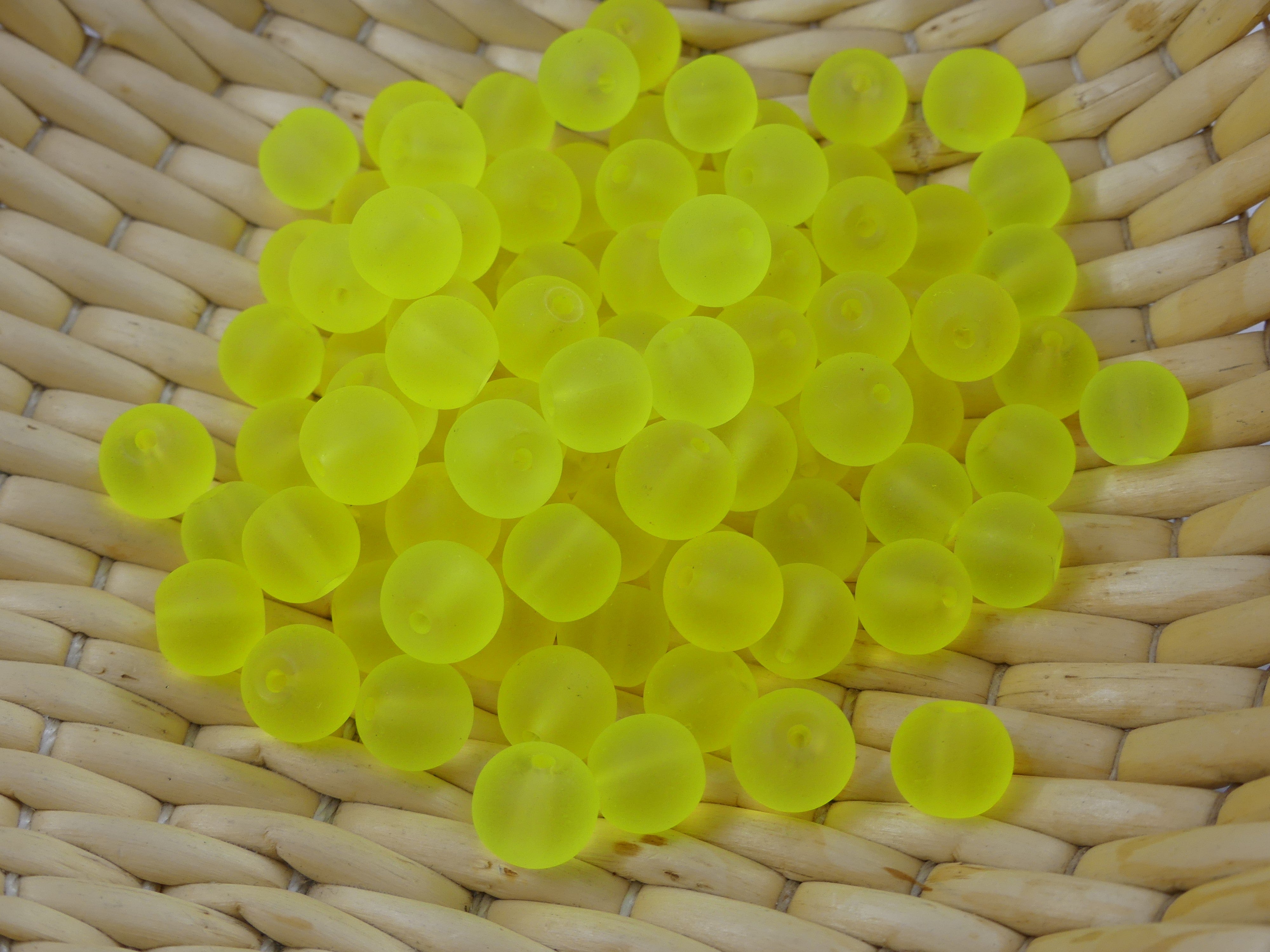 Perle de verre ronde givrée transparente 8 - Green Yellow (10pces)