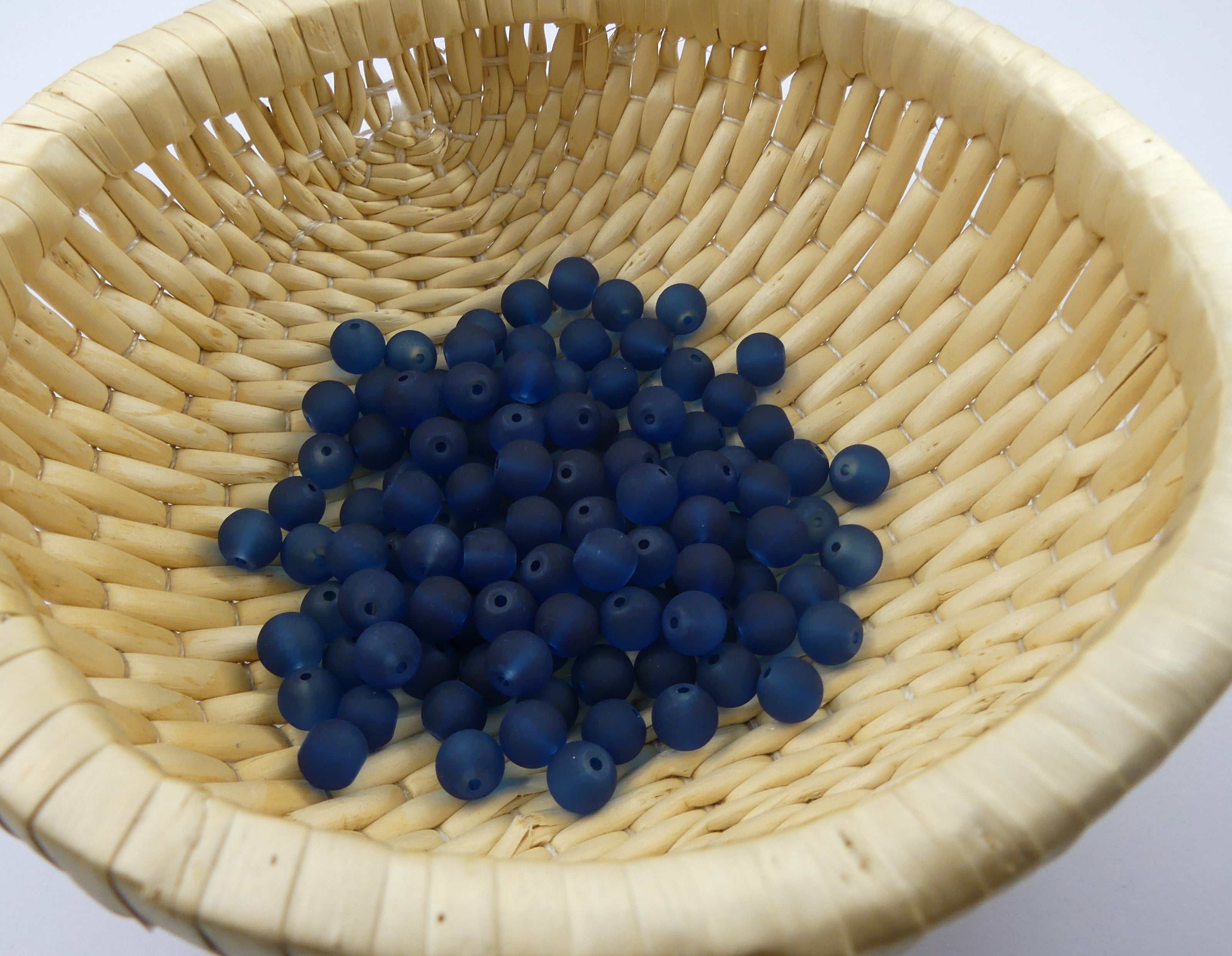 Perle de verre ronde givrée transparente 8 - Marine Blue (10pces)