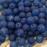 Perle de verre ronde givrée transparente 8 - Marine Blue (10pces)