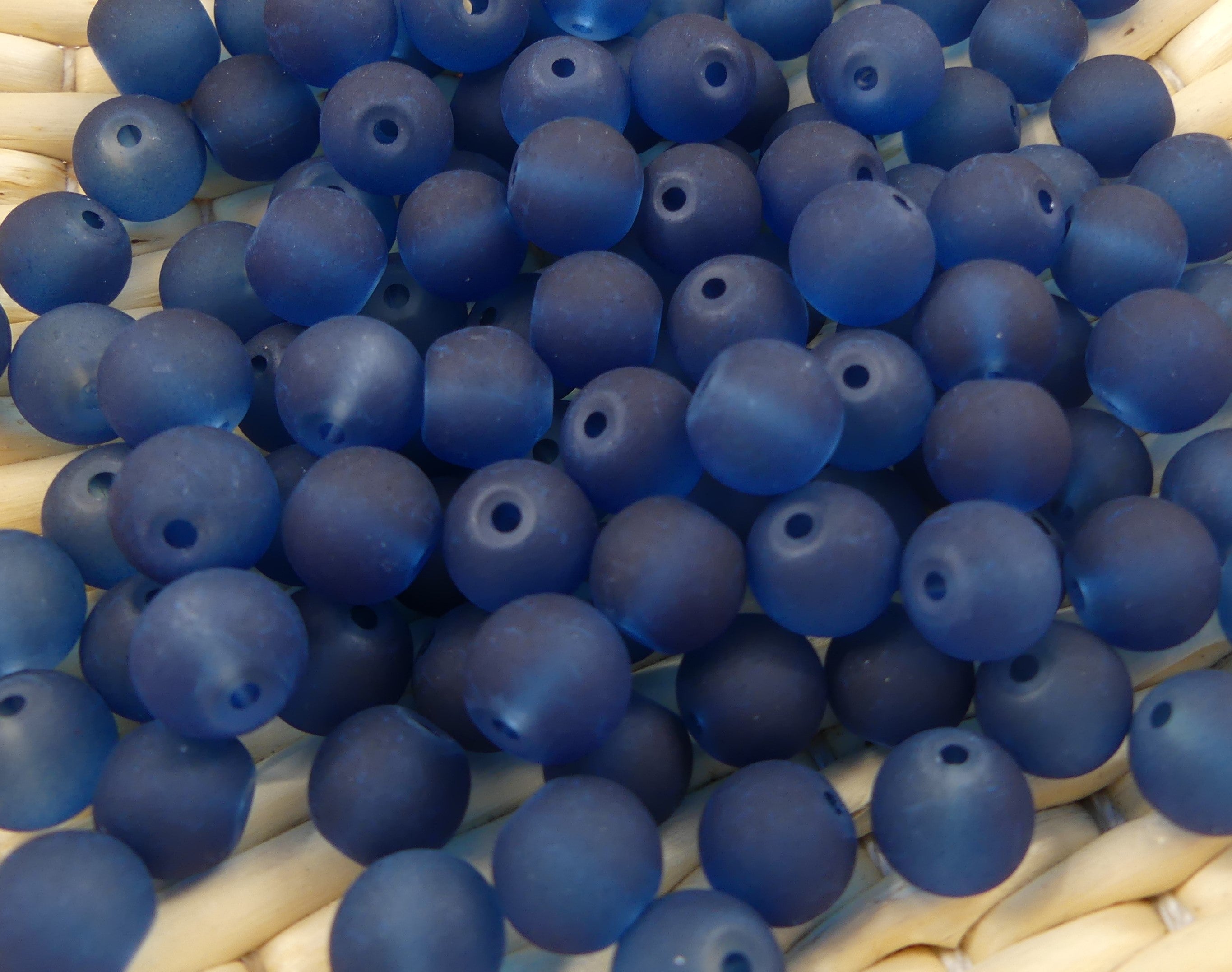 Perle de verre ronde givrée transparente 8 - Marine Blue (10pces)