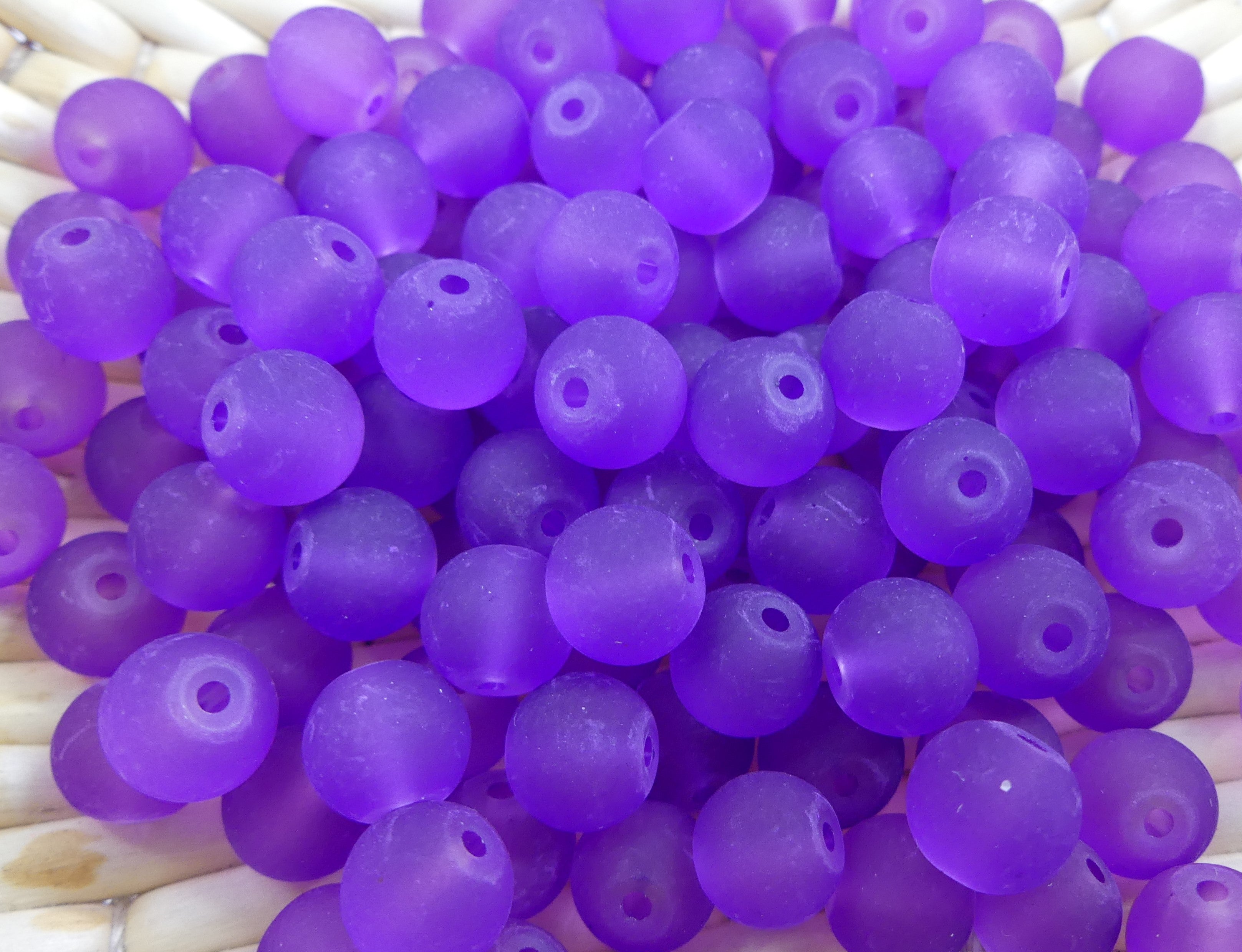 Perle de verre ronde givrée transparente 8 - Blue Violet dépoli (10pces)