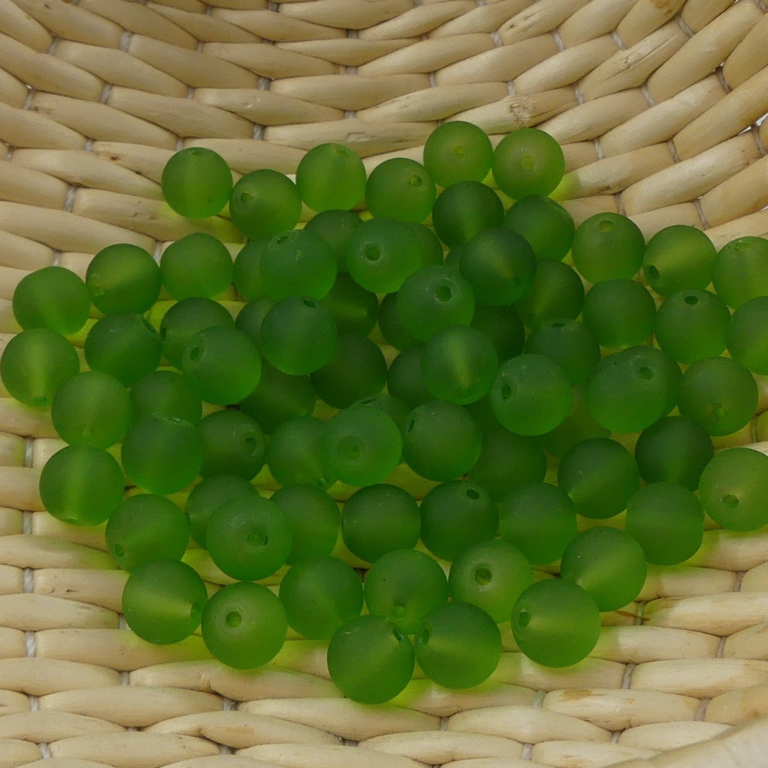 Perle de verre ronde givrée transparente 8 - Limevert Dépoli (10pces)