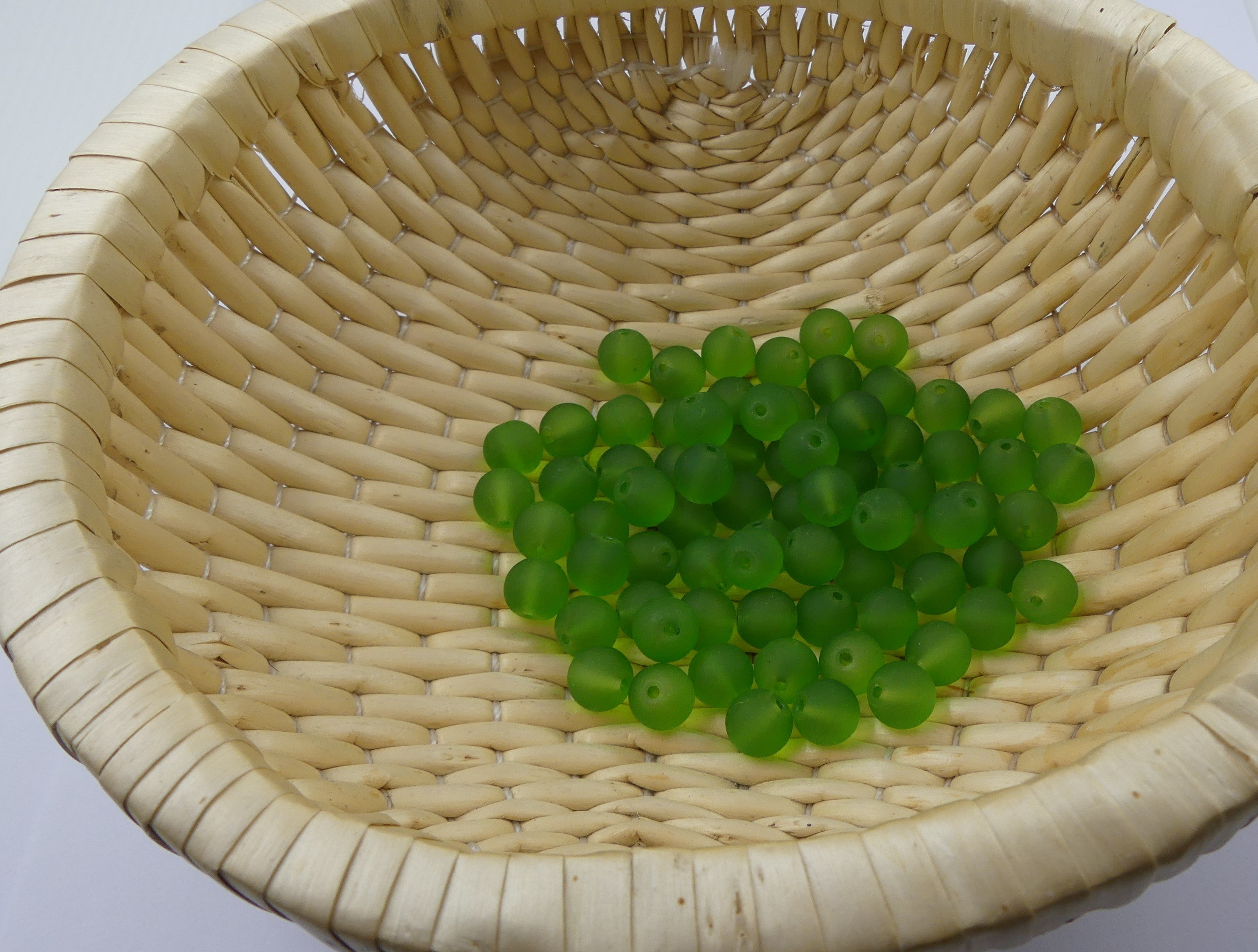 Perle de verre ronde givrée transparente 8 - Limevert Dépoli (10pces)