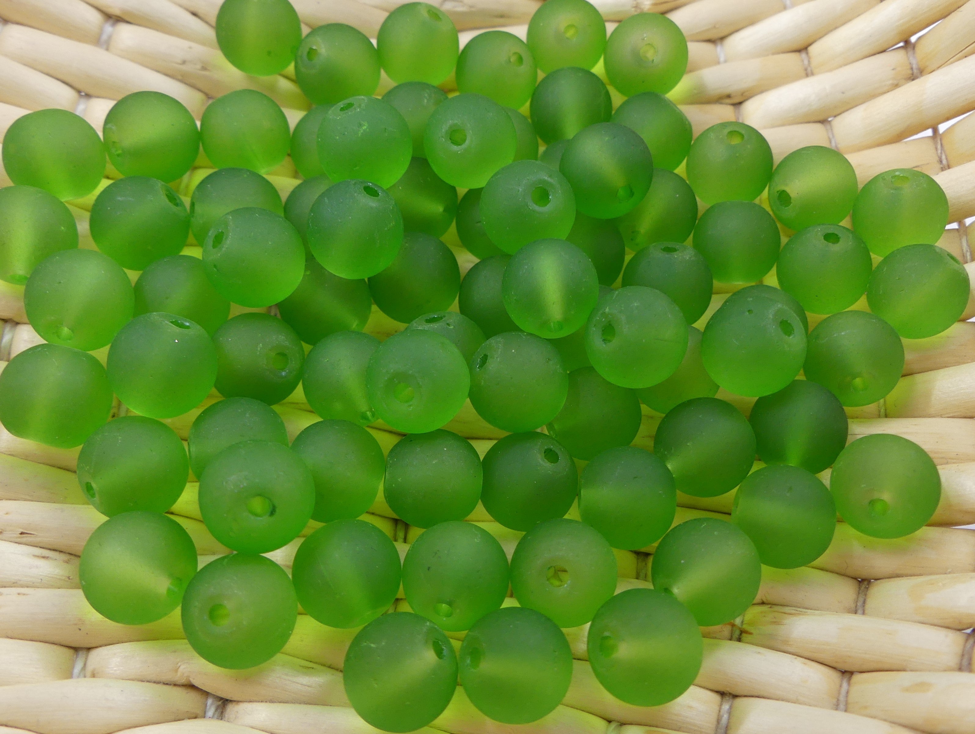 Perle de verre ronde givrée transparente 8 - Limevert Dépoli (10pces)