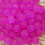 Perle de verre ronde givrée transparente 8 - Rose foncé (10pces)