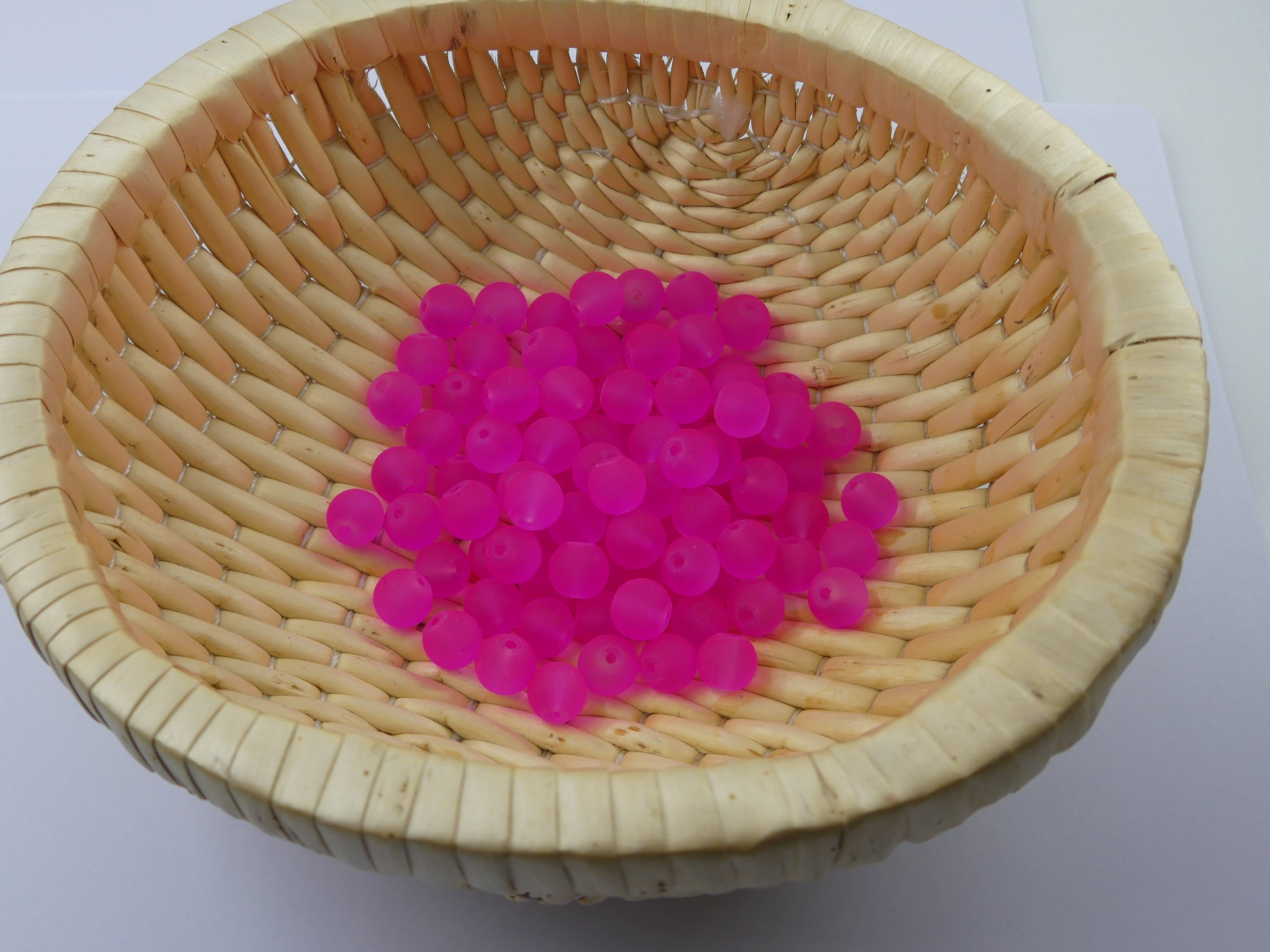 Perle de verre ronde givrée transparente 8 - Rose foncé (10pces)