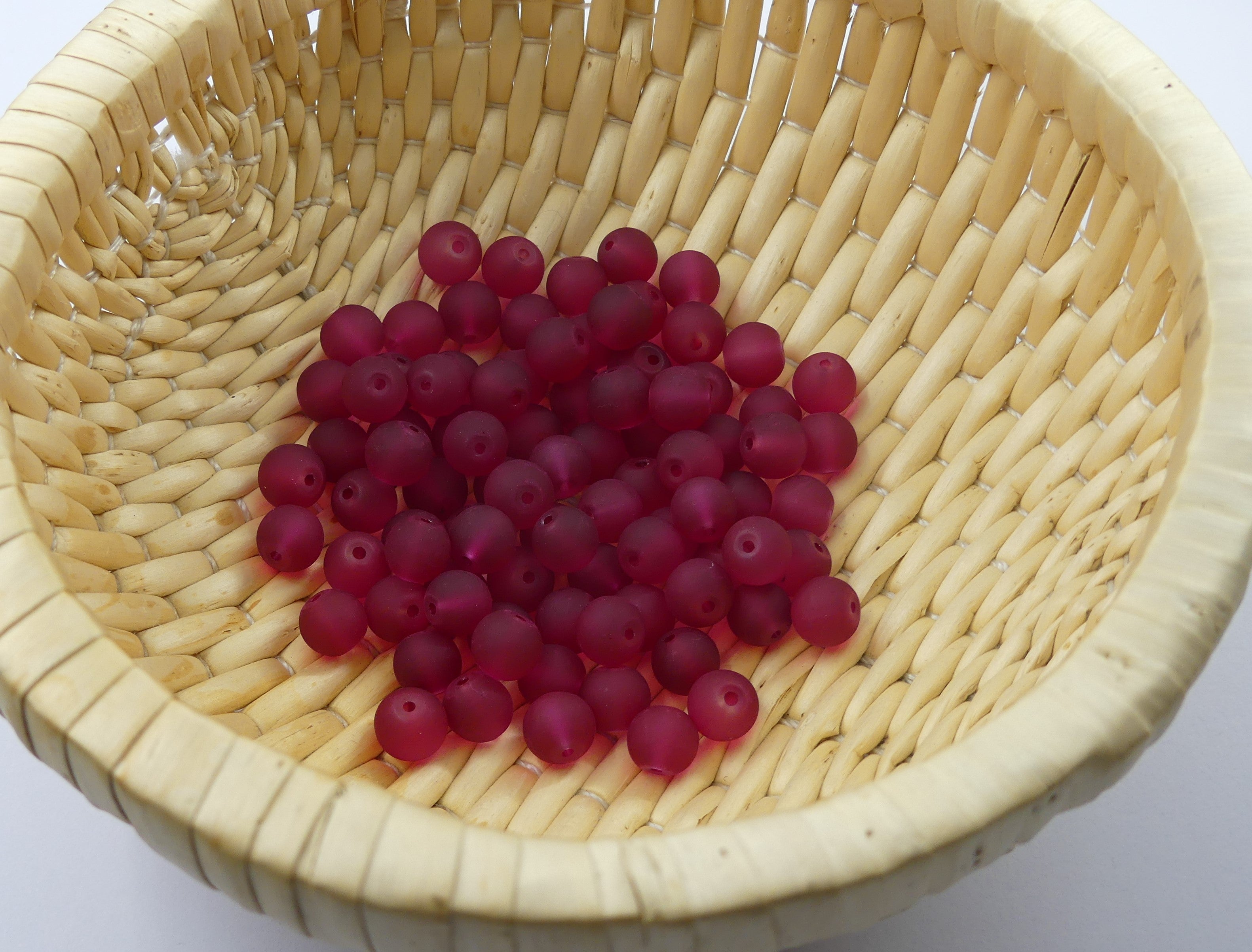 Perle de verre ronde givrée transparente 8 - Medium Violet Red dépoli (10pces)