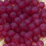 Perle de verre ronde givrée transparente 8 - Medium Violet Red dépoli (10pces)