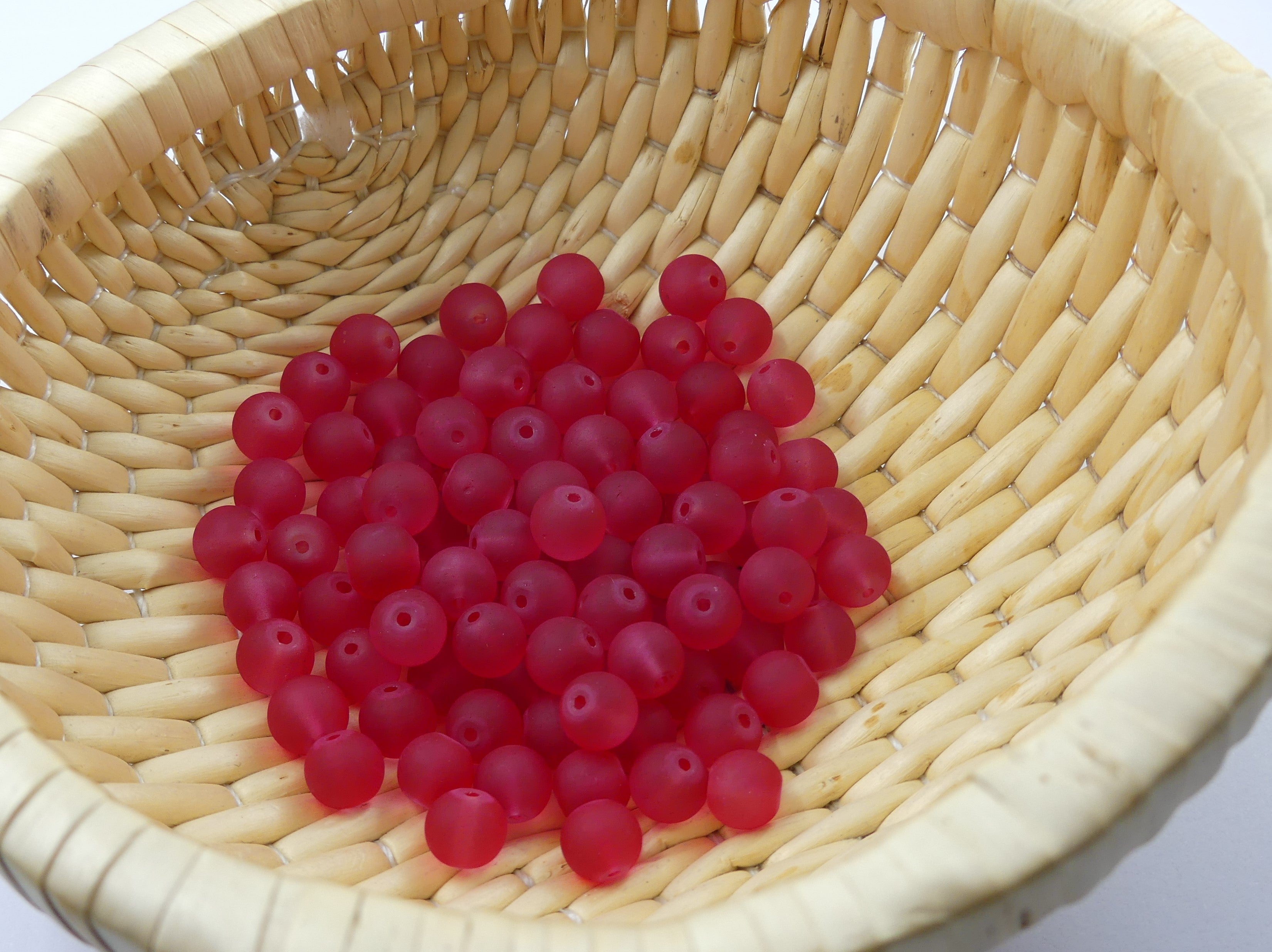 Perle de verre ronde givrée transparente 8 - Cramoisi (10pces)