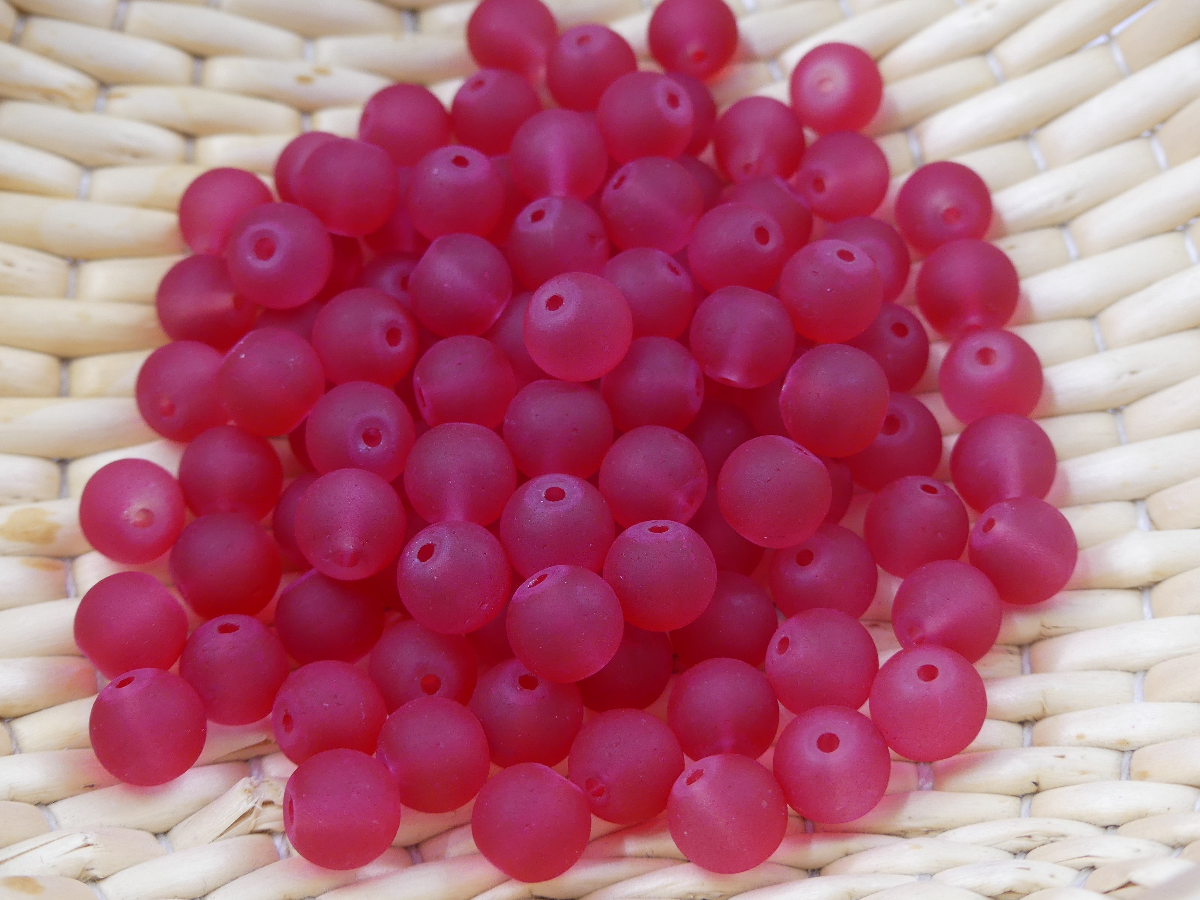 Perle de verre ronde givrée transparente 8 - Cramoisi (10pces)