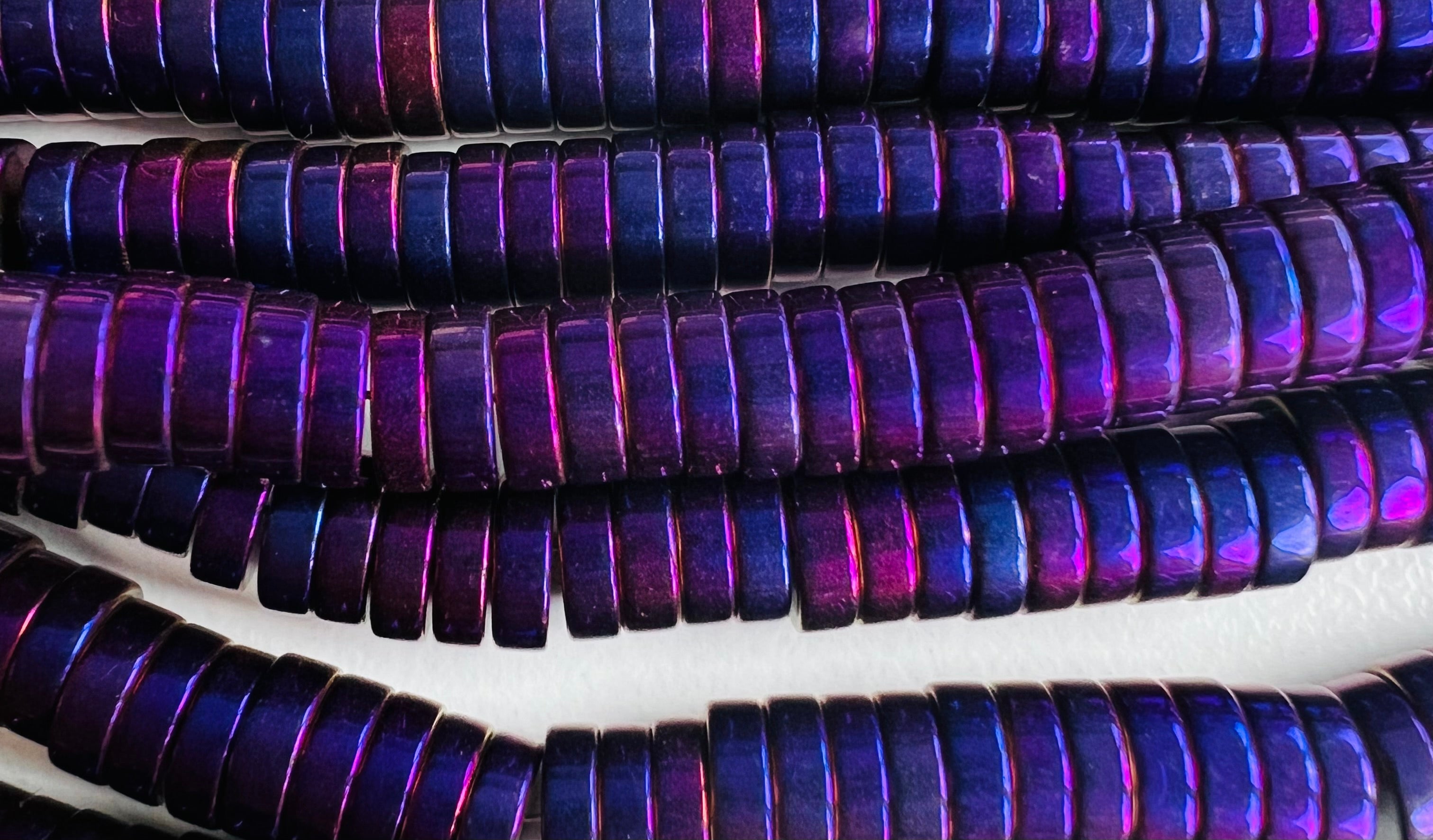 Perles Heishi - Hématite synthétique Violet (10 pces)