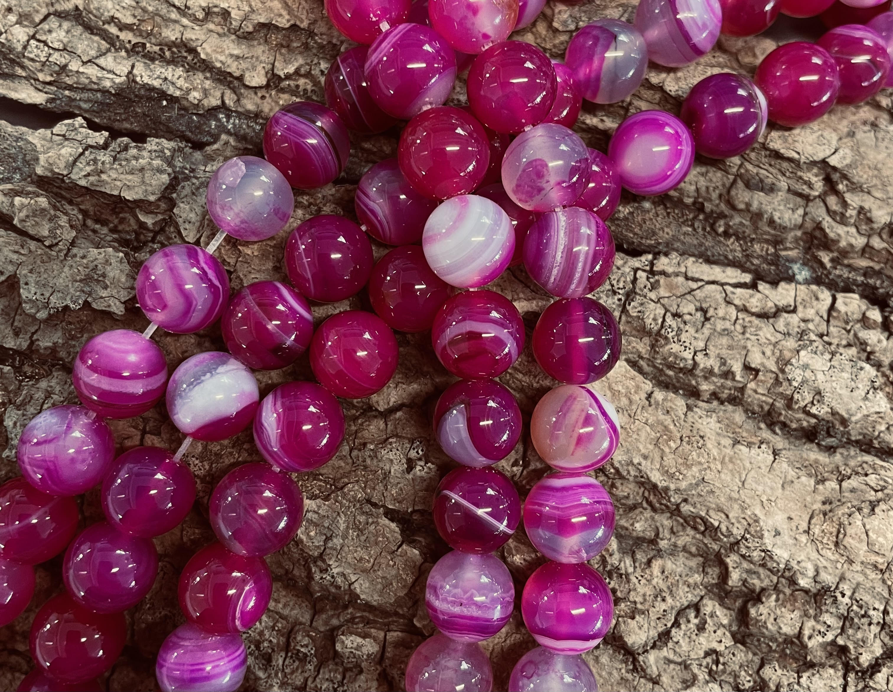 Ronde 10 -  ronde agate rayée naturelle violet / rouge (5 pces)