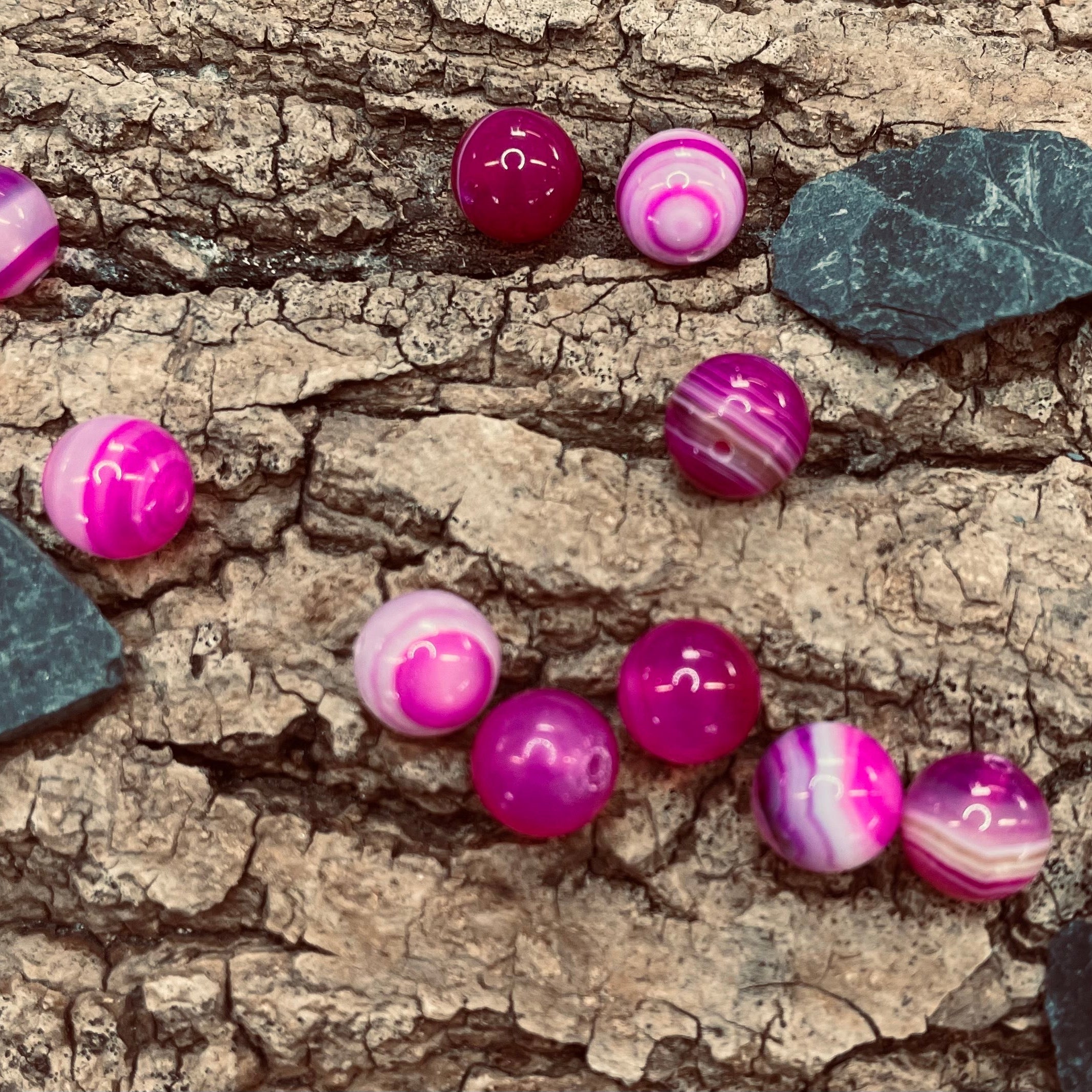 Ronde 10 -  ronde agate rayée naturelle violet / rouge (5 pces)
