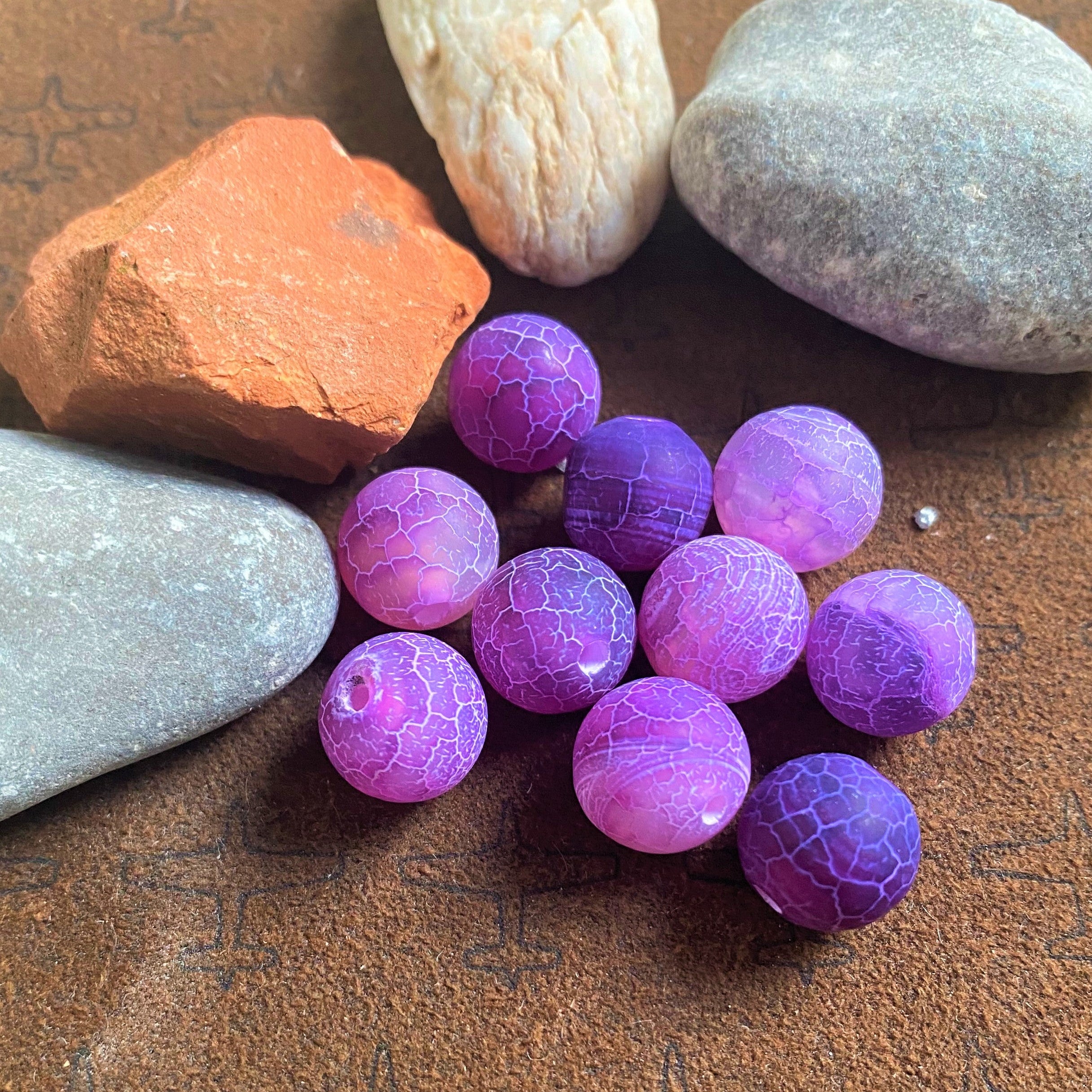 Ronde 10 - Agate naturelle craquelée pourpre Grade A (5 pces)