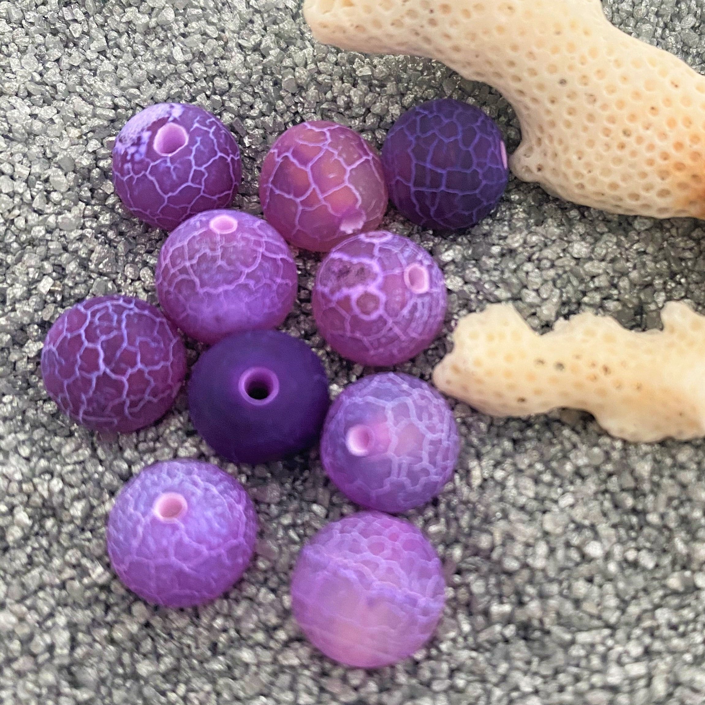 Ronde 10 - Agate naturelle craquelée pourpre Grade A (5 pces)