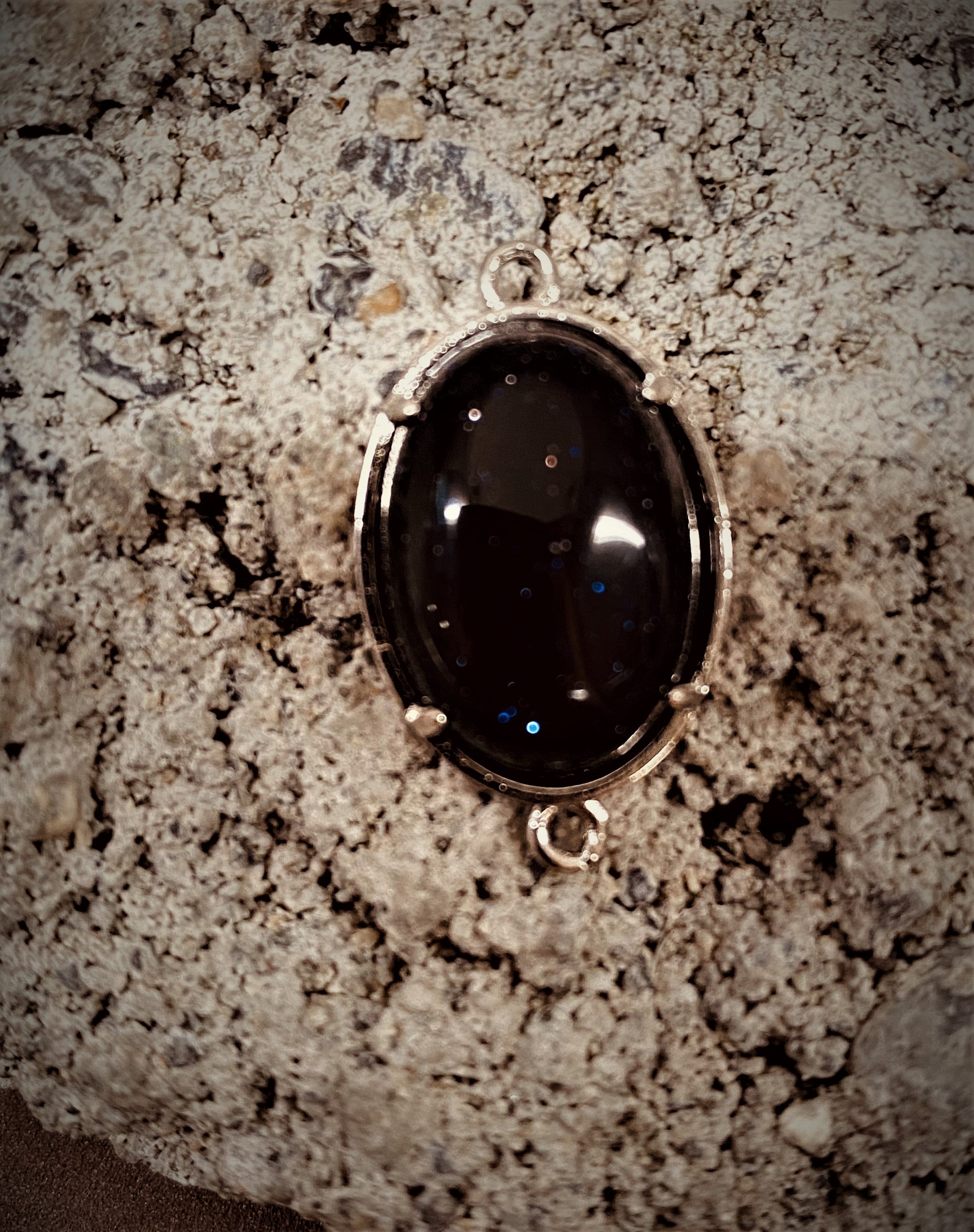 Connecteurs de liens en laiton, platine, ovale -  Synthétique bleue goldstone (1pièce)