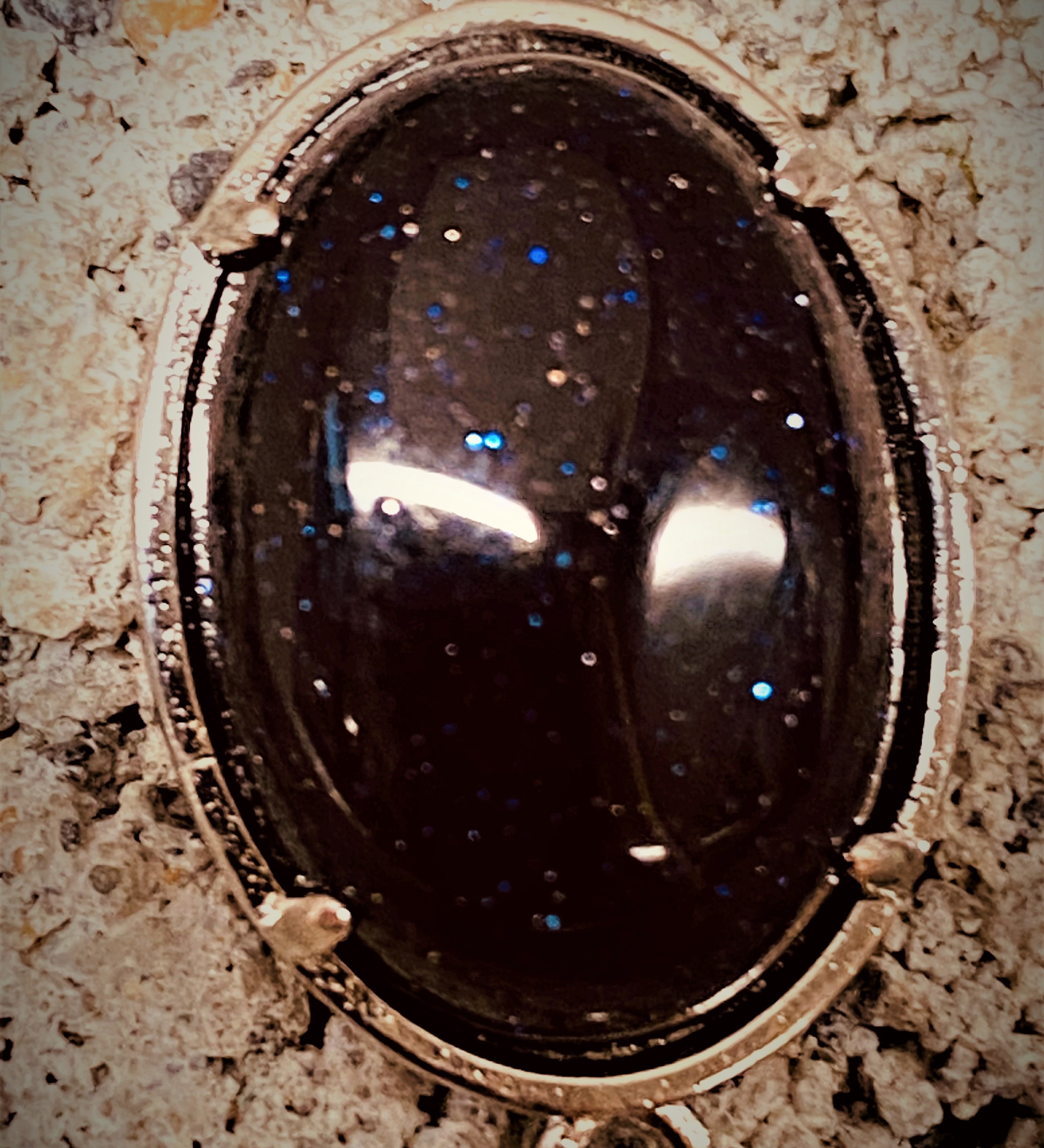 Connecteurs de liens en laiton, platine, ovale -  Synthétique bleue goldstone (1pièce)