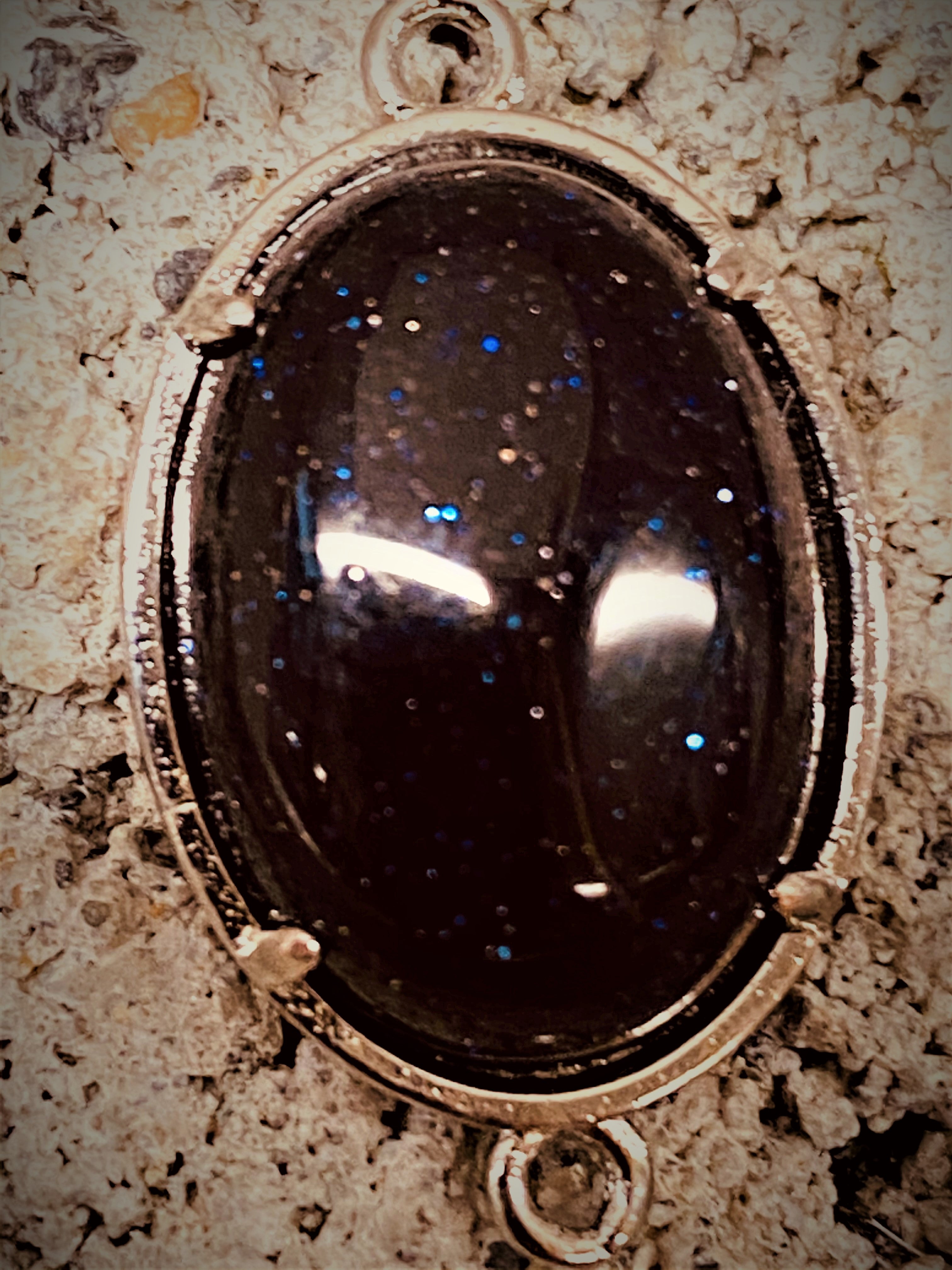 Connecteurs de liens en laiton, platine, ovale -  Synthétique bleue goldstone (1pièce)