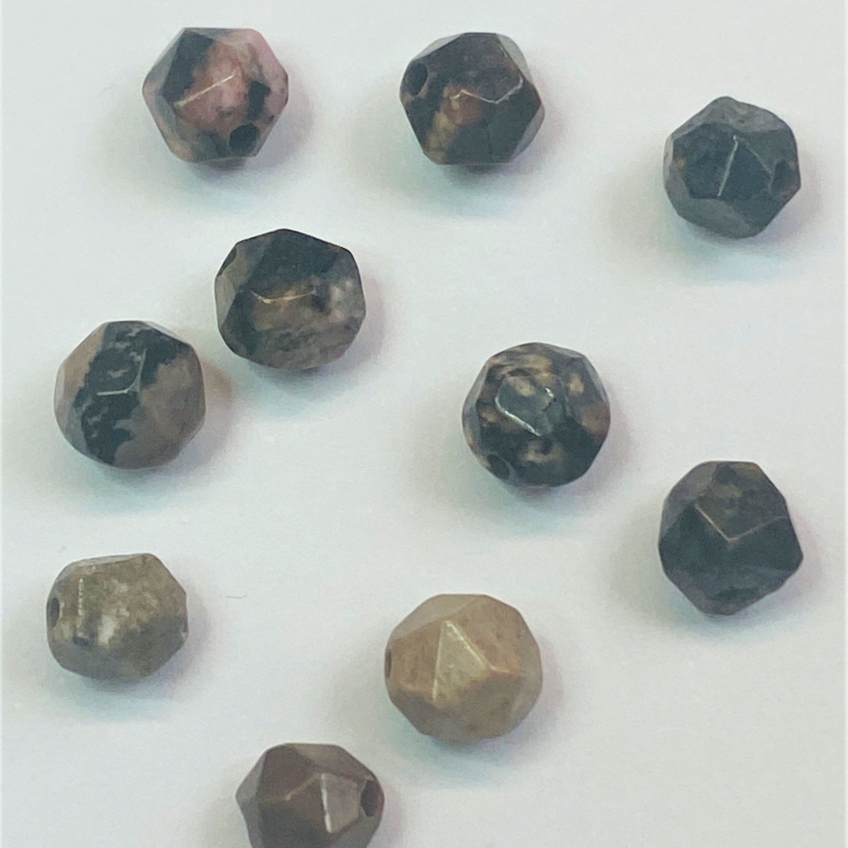 Perles de rhodonite naturelle, taillées à facettes - (10 pces)