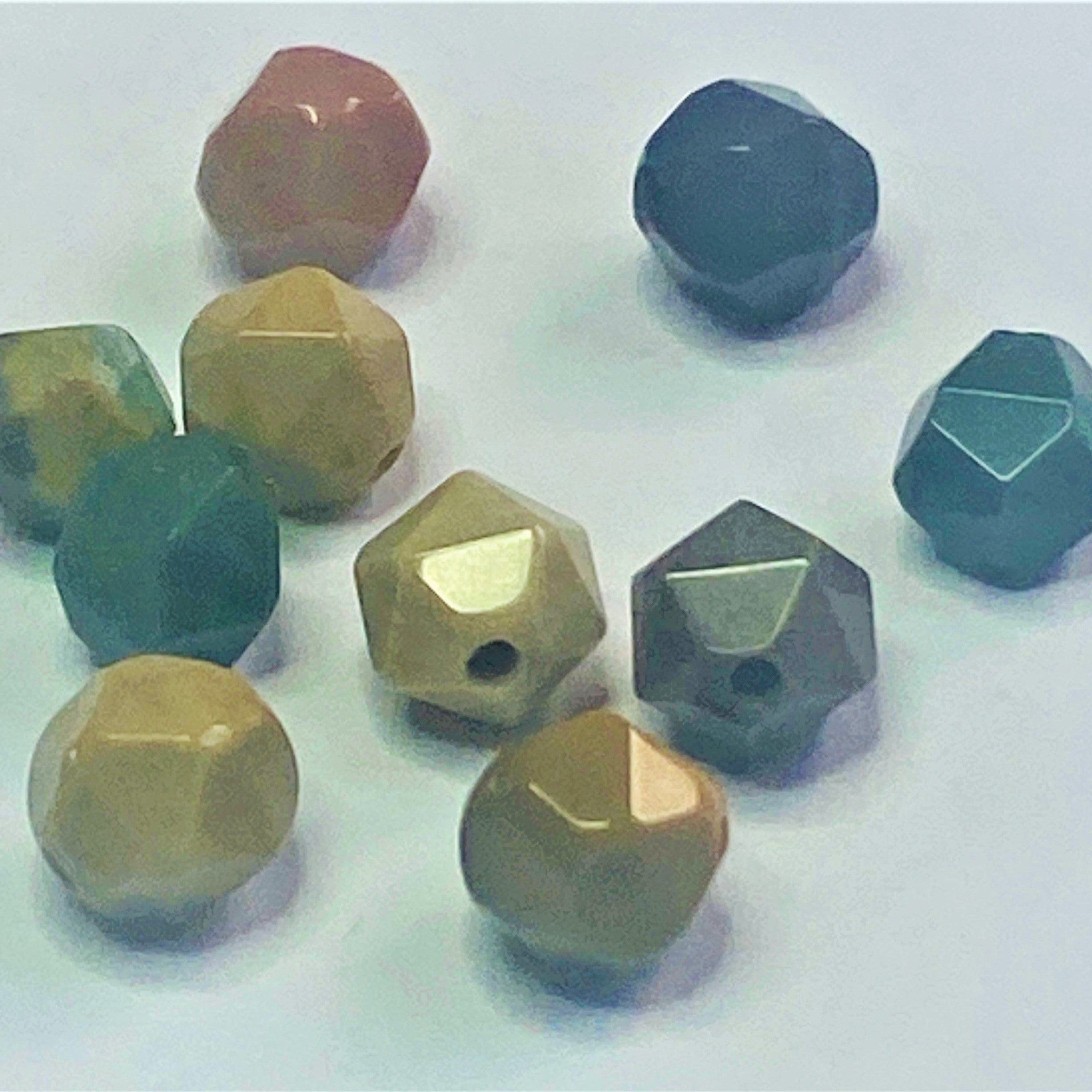 Perles de jaspe océan naturel, taillées à facettes - (10 pces)