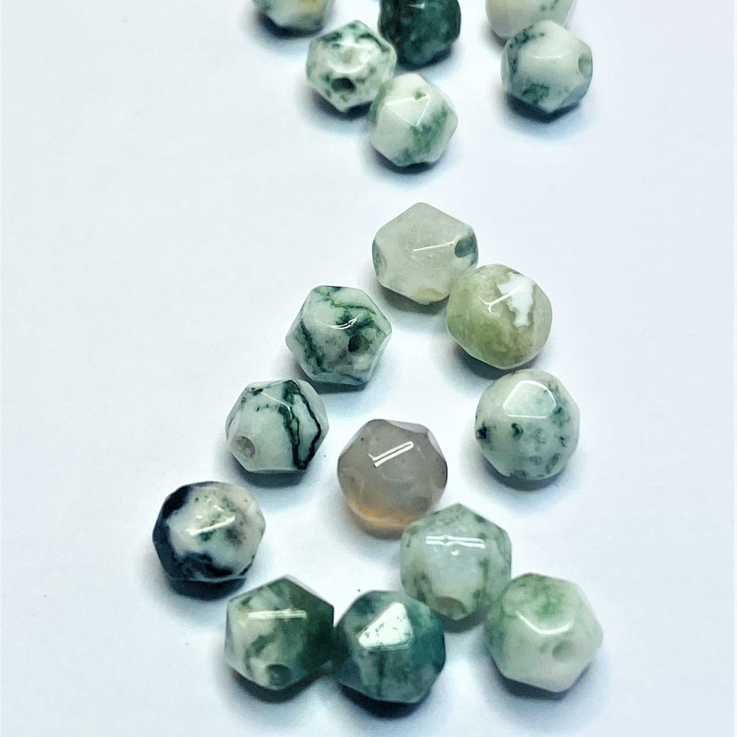 Perles d'agate d'arbre naturel, taillées à facettes - (10 pces)