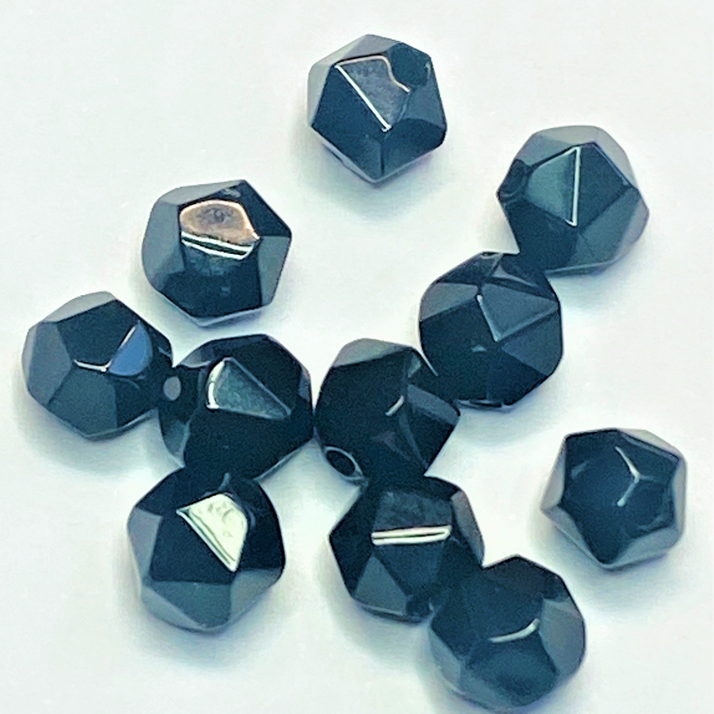 Perles d'onyx noir naturel, taillées et à facettes - (10 pces)