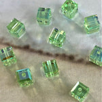 Cube 4mm , Chrysolite AB , (5pces)