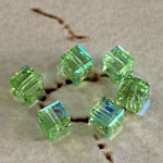 Cube 4mm , Chrysolite AB , (5pces)