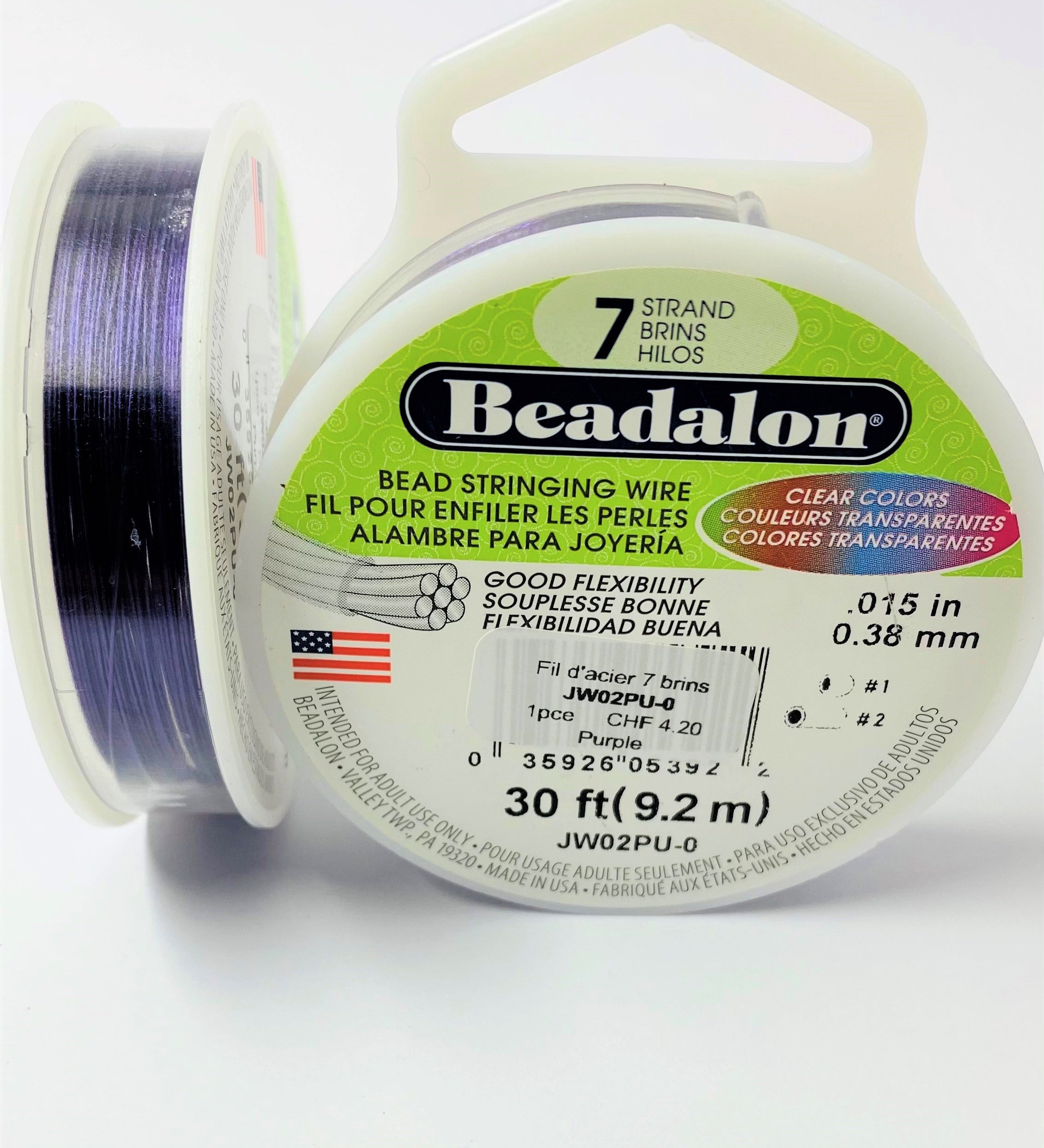 Fil pour perle 7 brins en acier inoxydable - 0.38 mm - Violet (1 pce)