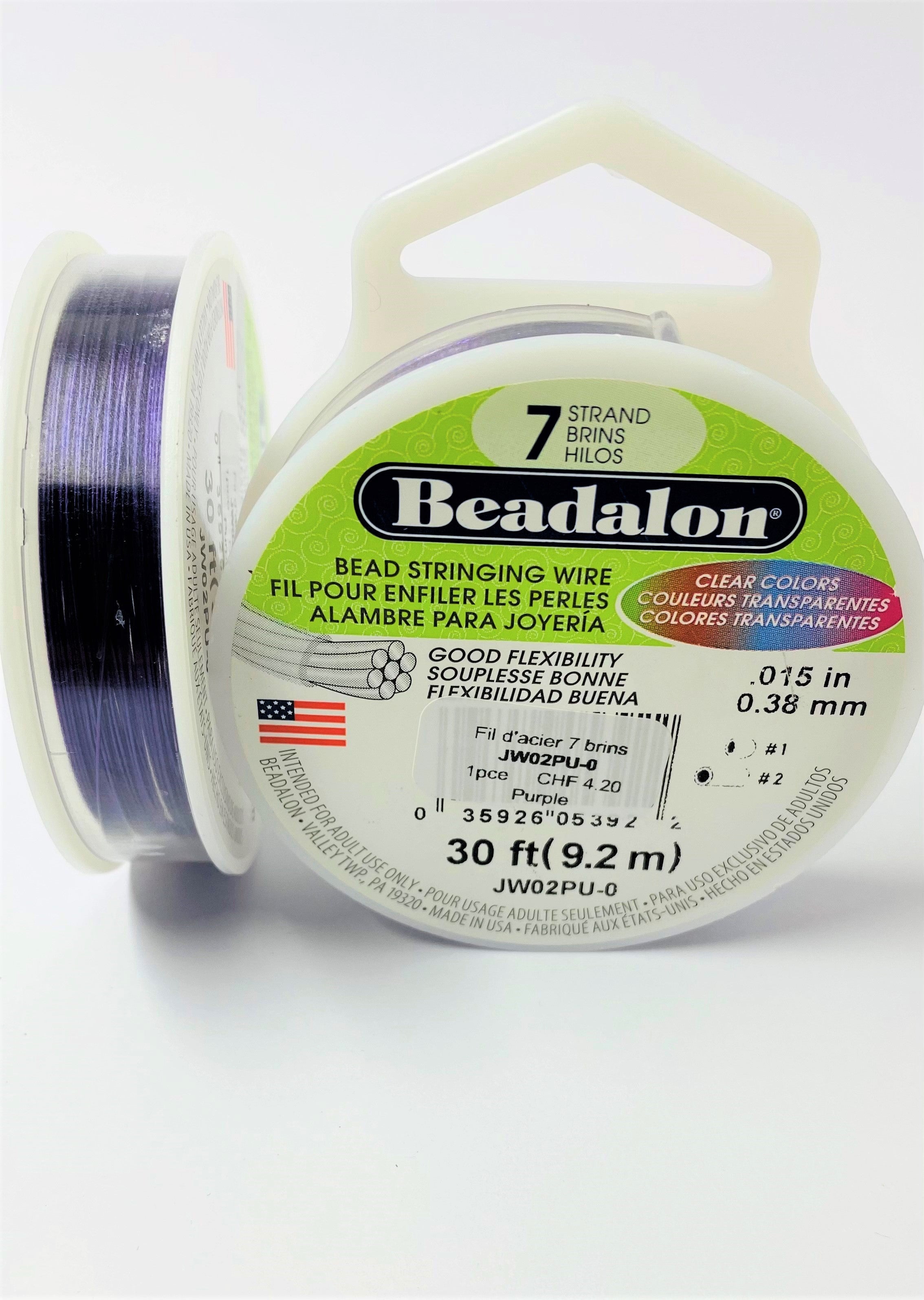 Fil pour perle 7 brins en acier inoxydable - 0.38 mm - Violet (1 pce)