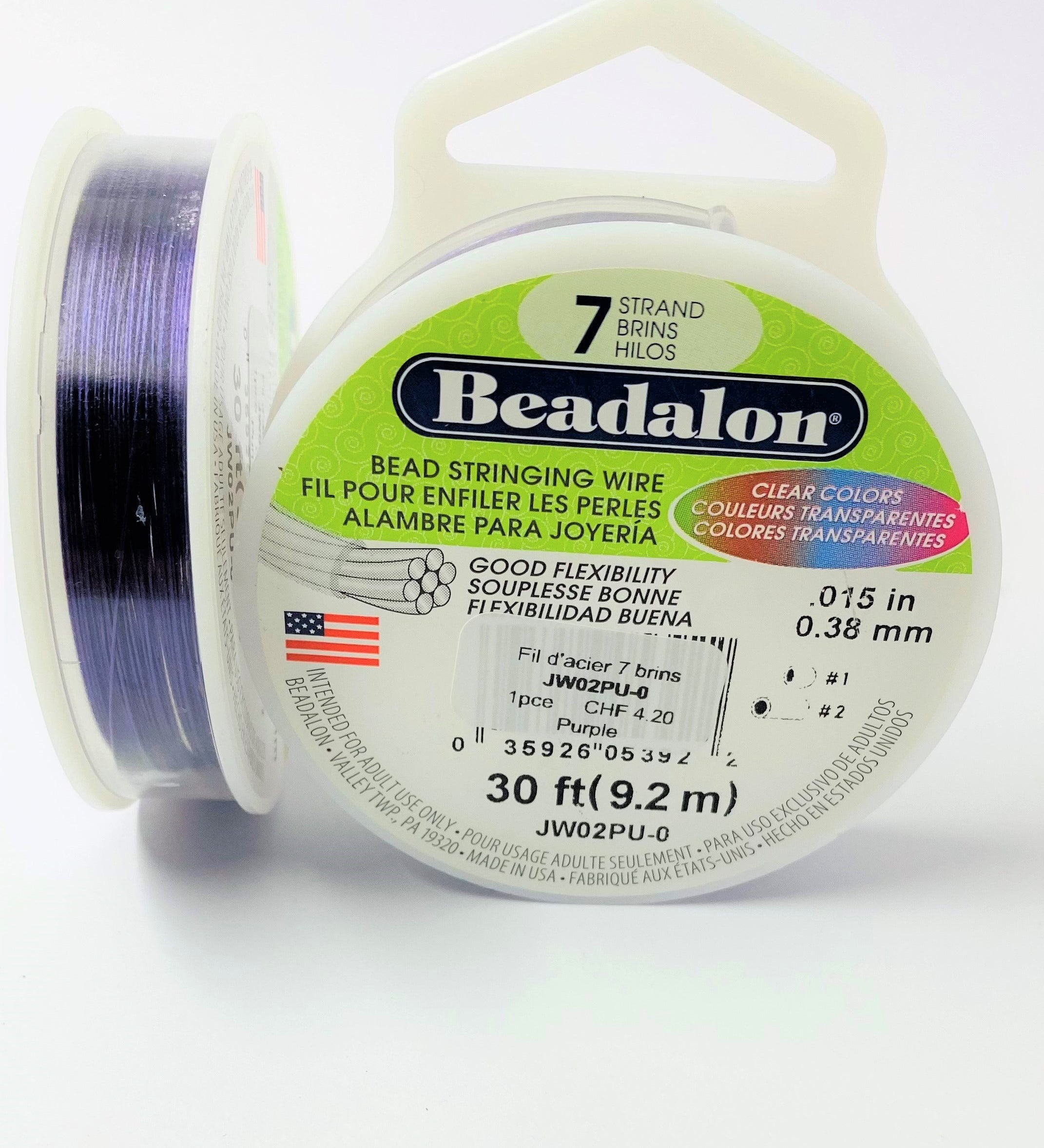 Fil pour perle 7 brins en acier inoxydable - 0.38 mm - Violet (1 pce)