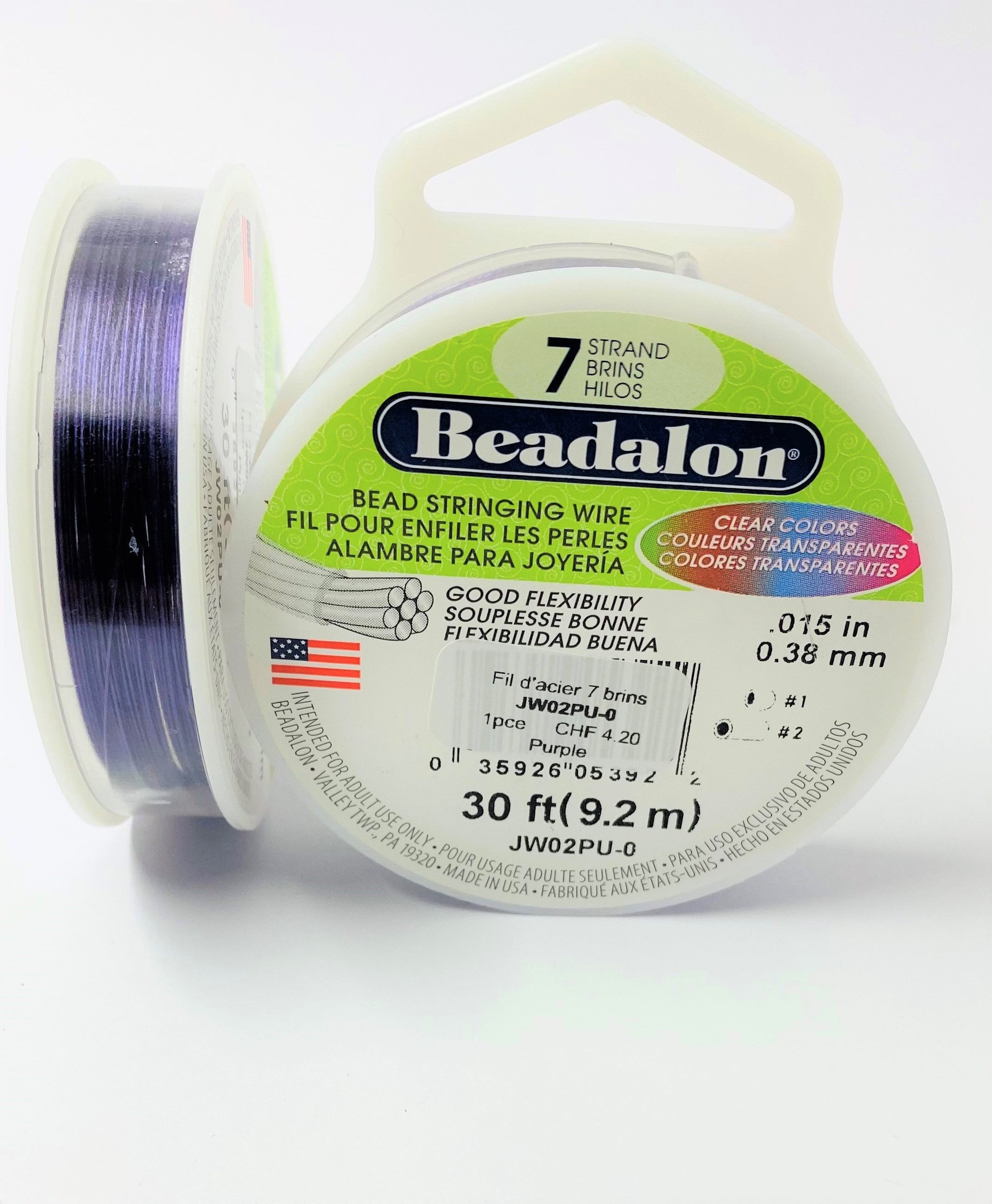 Fil pour perle 7 brins en acier inoxydable - 0.38 mm - Violet (1 pce)