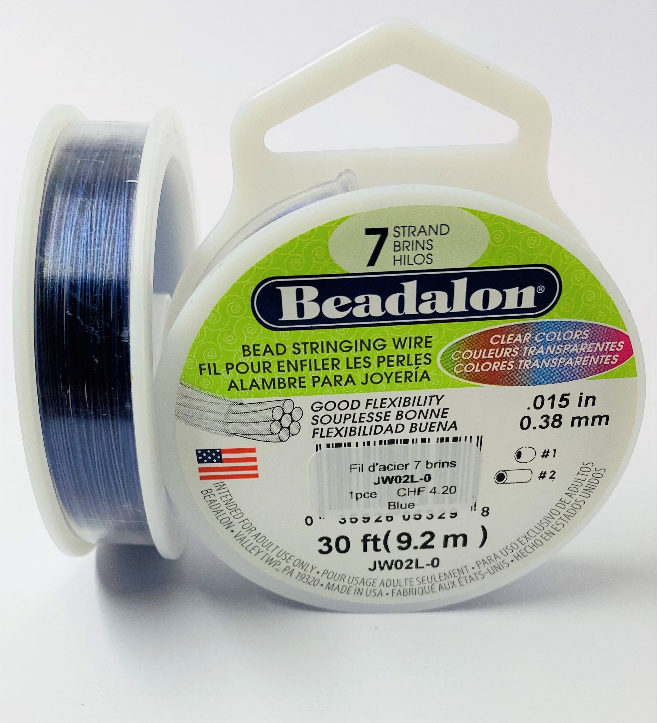 Fil pour perle 7 brins en acier inoxydable - 0.38 mm - Bleu (1 pce)