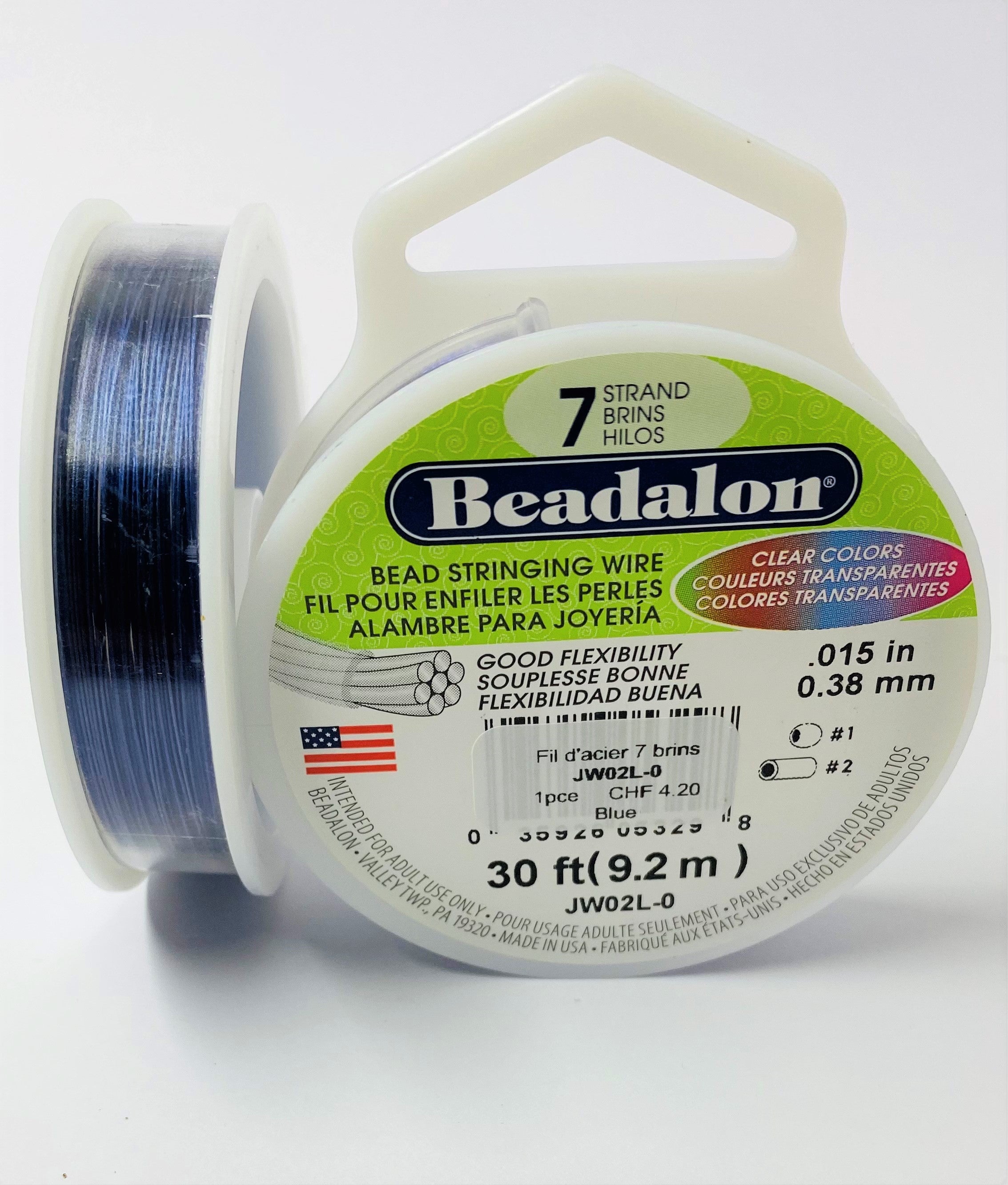 Fil pour perle 7 brins en acier inoxydable - 0.38 mm - Bleu (1 pce)