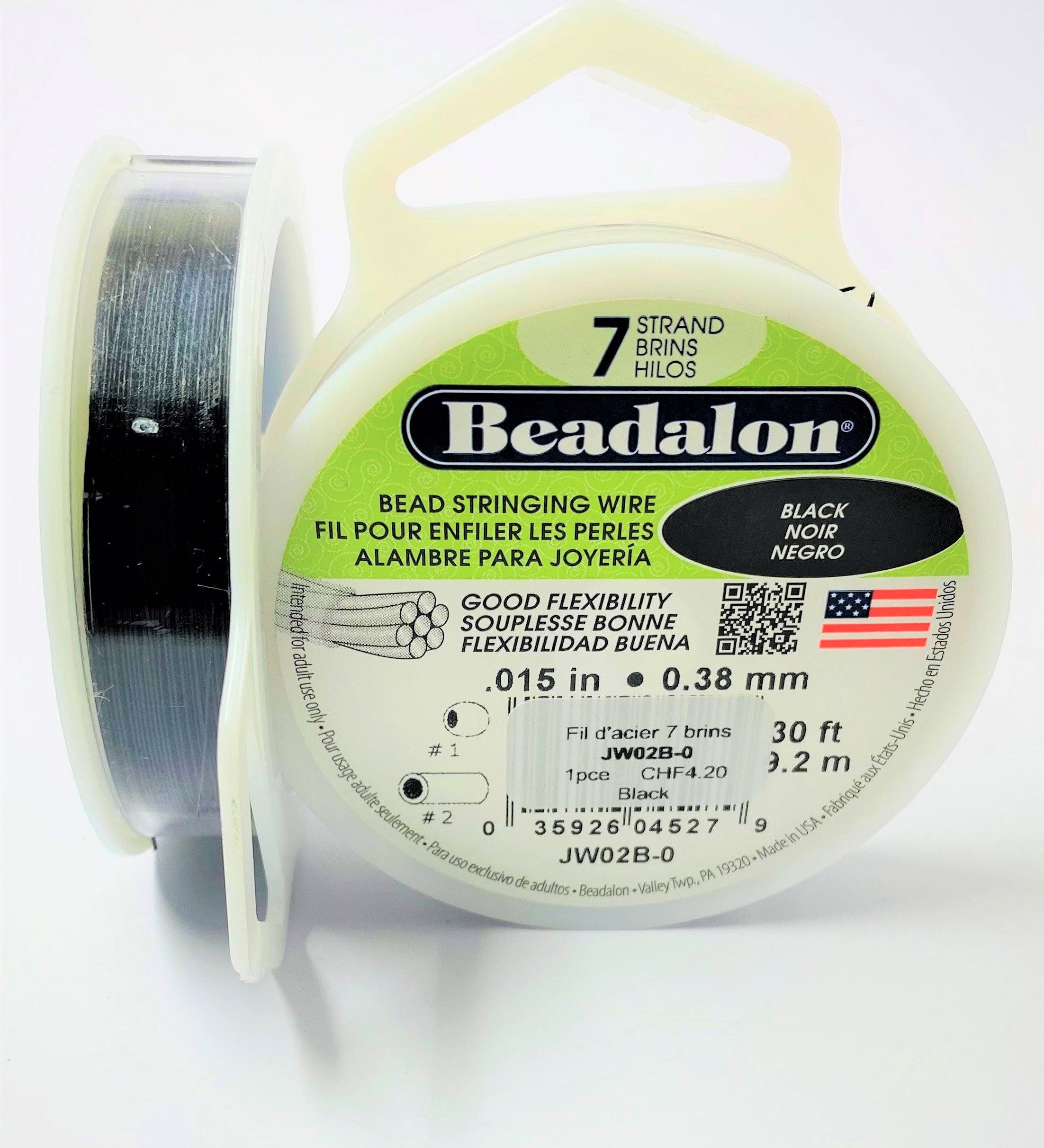 Fil pour perle 7 brins en acier inoxydable - 0.38 mm - Vert (1 pce)