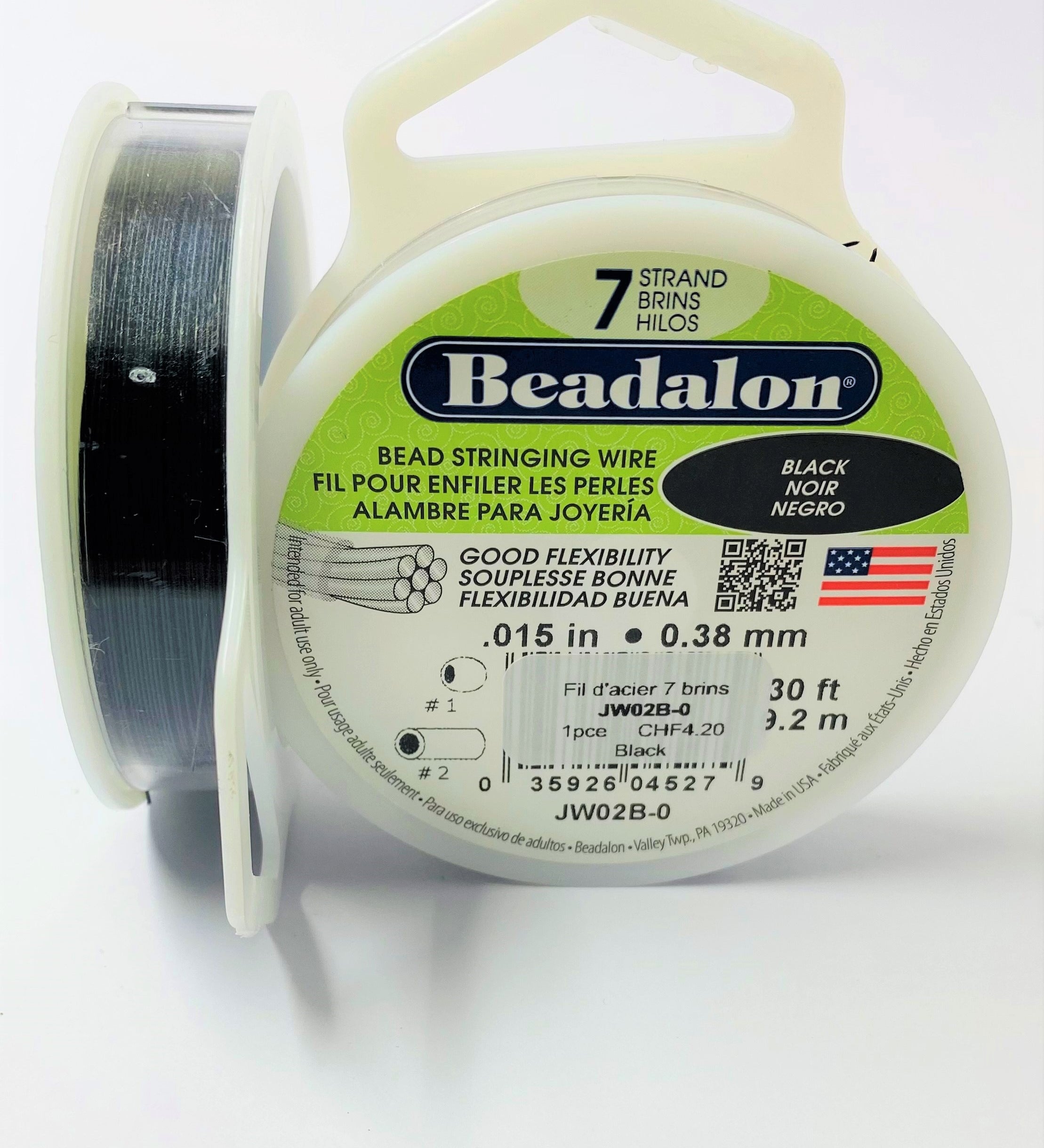 Fil pour perle 7 brins en acier inoxydable - 0.38 mm - Vert (1 pce)